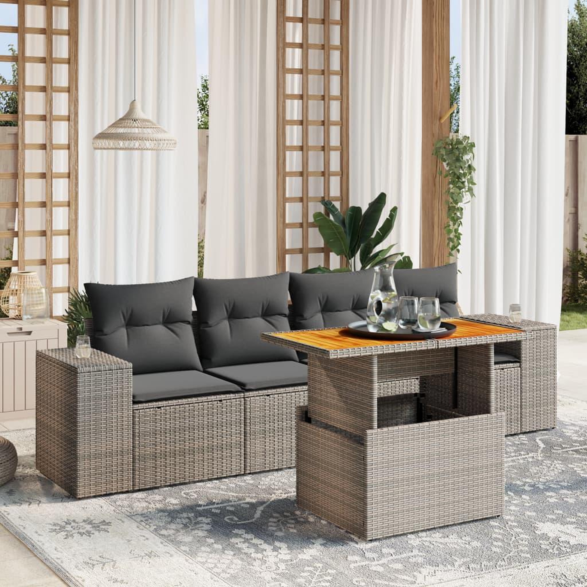 VIDAXL Salon de jardin 5 pcs avec coussins gris resine tressee