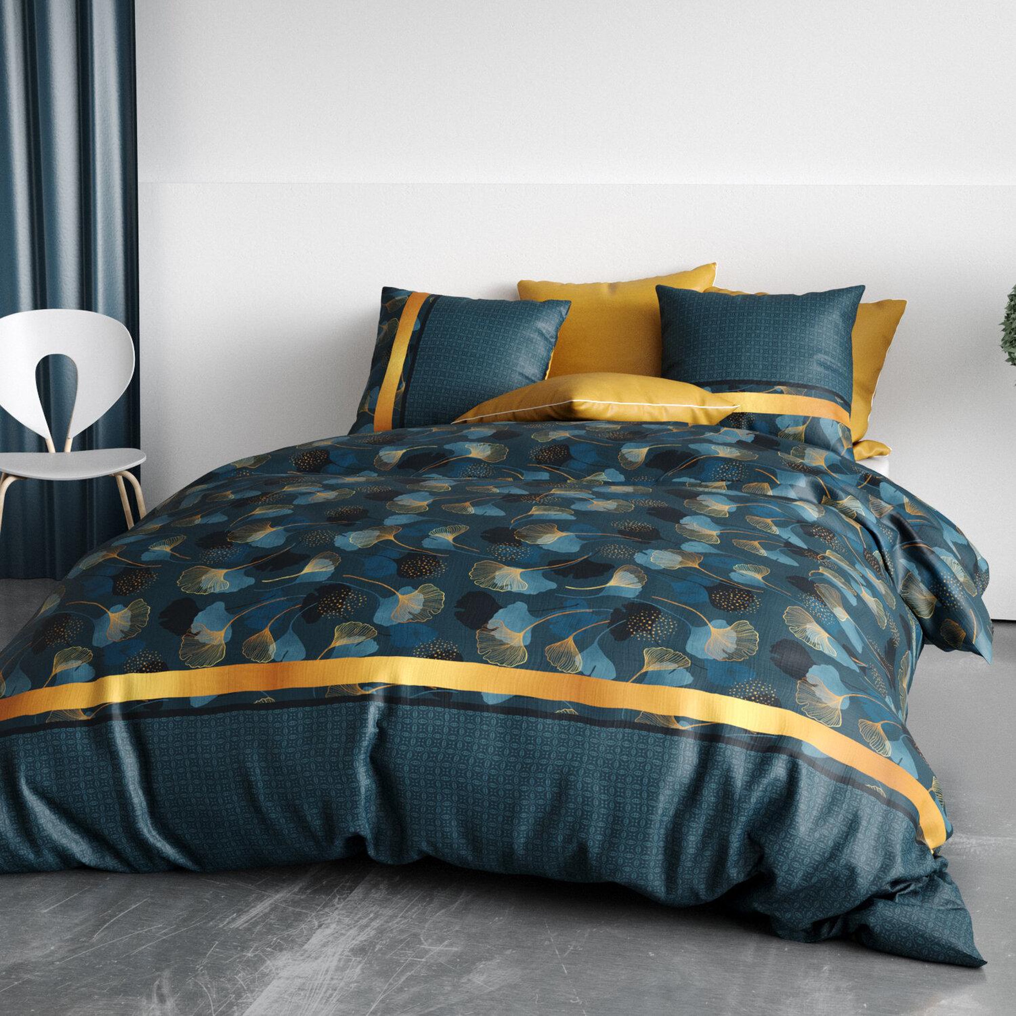 Voir la diapositive 4 : ATELIER DU COTON Parure housse de couette 100% coton 57fils ginko