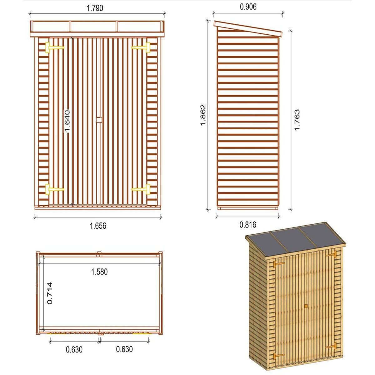 Habitat et Jardin Abri jardin bois adossable  Lipki   - 1.79 x 0.9 x 1.78/1.87 m  - 1.61 m² - 12 mm - Avec plancher