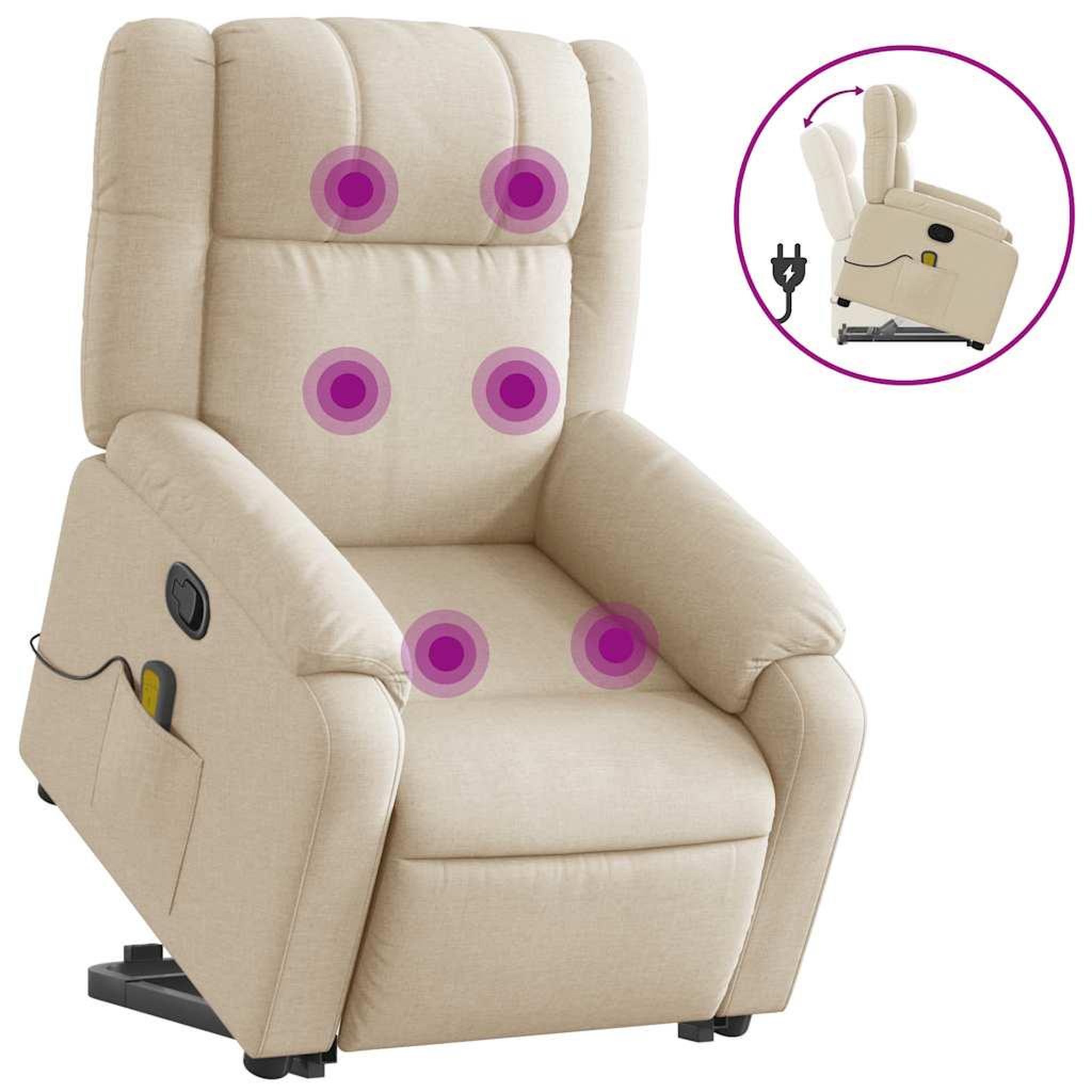 Voir la diapositive 2 : VIDAXL Fauteuil inclinable de massage Creme Tissu