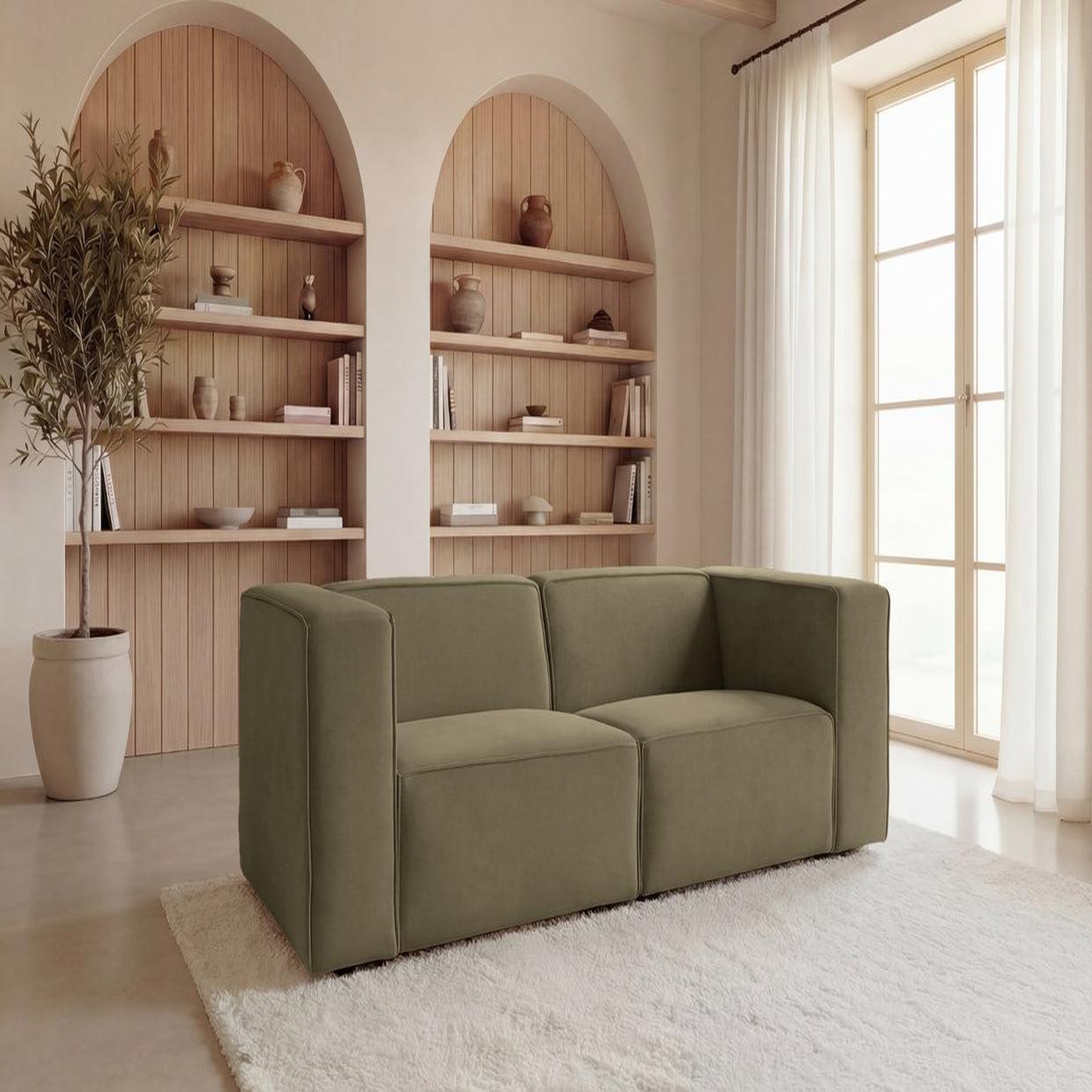 Voir la diapositive 2 : CASANOVA PARIS Mini basil - canapé droit tissu lisse 2 places
