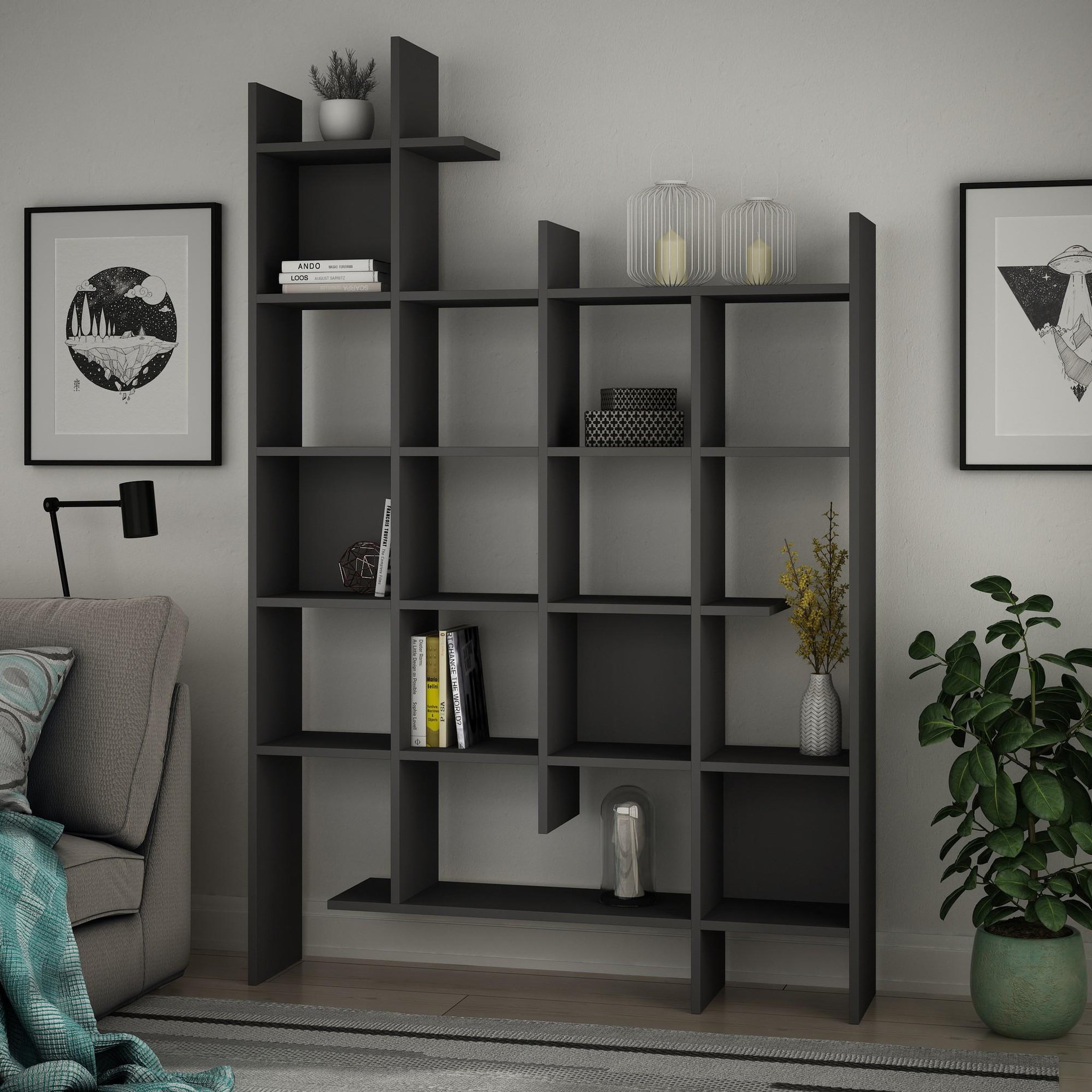 Voir la diapositive 2 : Habitat et Jardin Bibliothèque en bois  manco  - 122 x 25 x 188 cm - anthracite