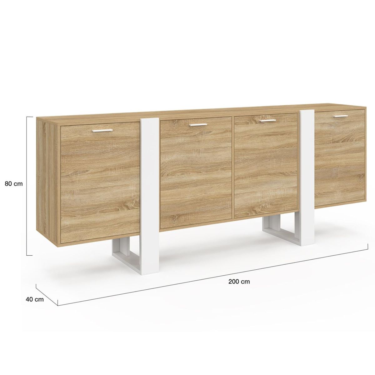 ID MARKET Buffet enfilade 200 cm PHOENIX XXL 4 portes bois et blanc