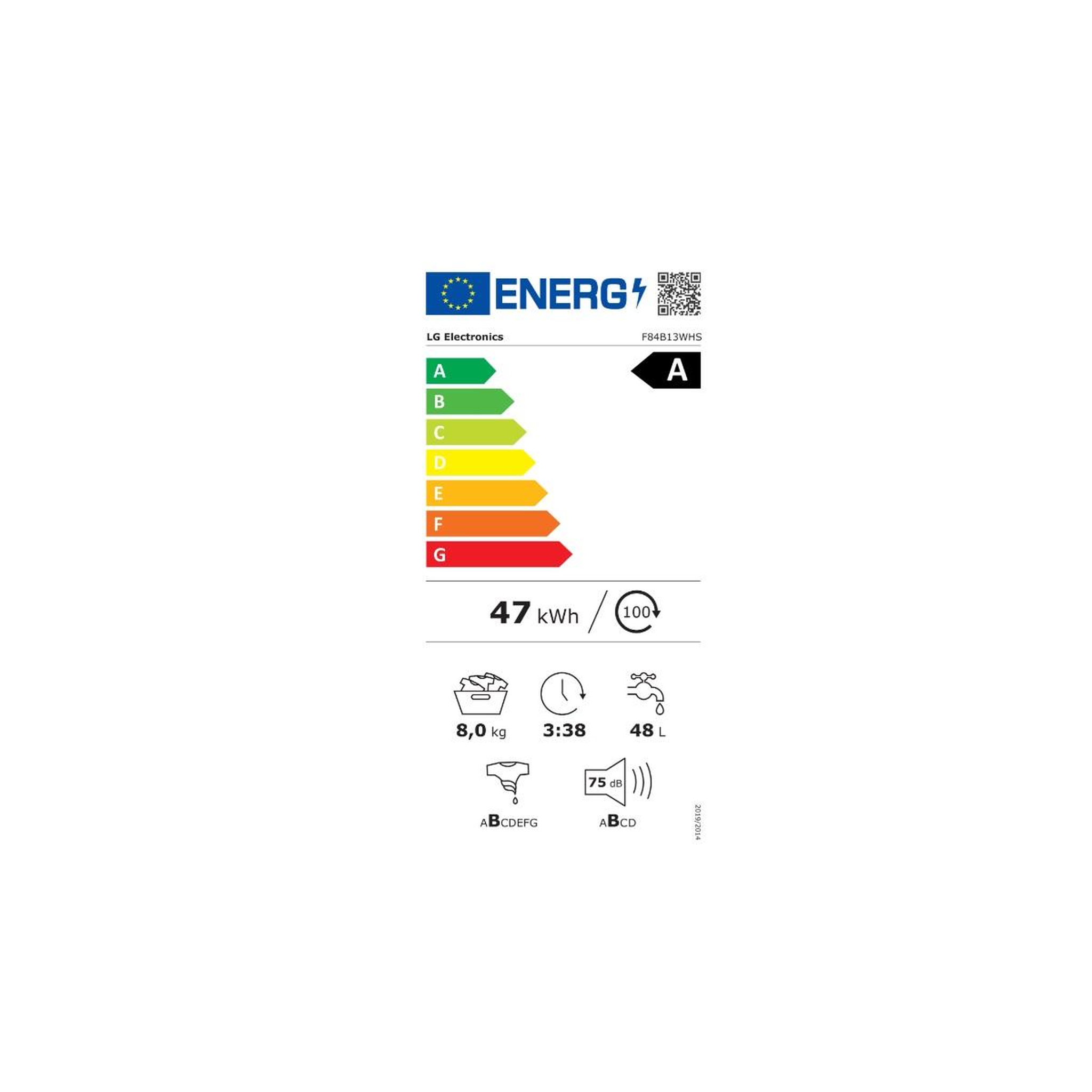 Voir la diapositive 2 : LG Lave-linge frontal 8kg 1400 tours/min blanc - f84b13whs
