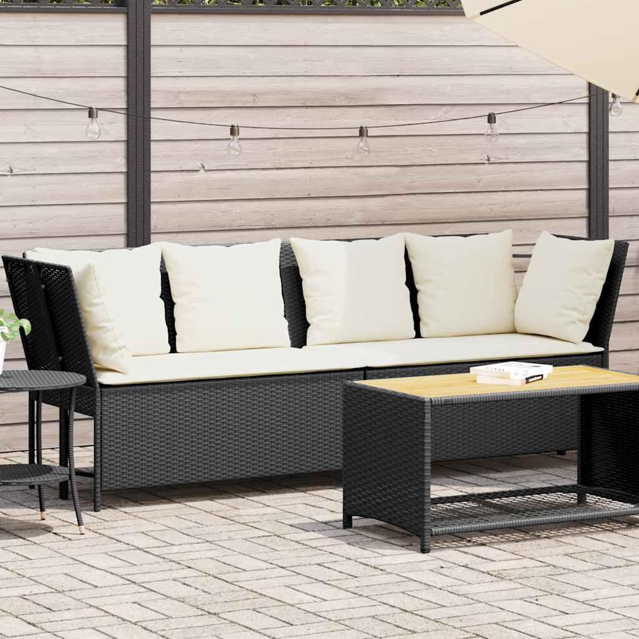 VIDAXL Canape de jardin avec coussins Noir Resine tressee