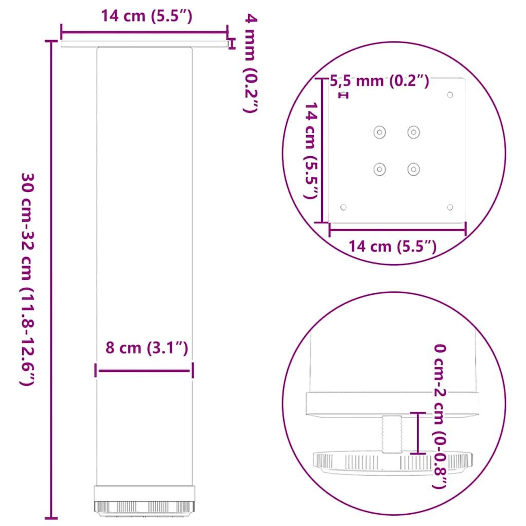 Voir la diapositive 6 : VIDAXL Pieds de table basse 4 pcs anthracite 30-32 cm acier
