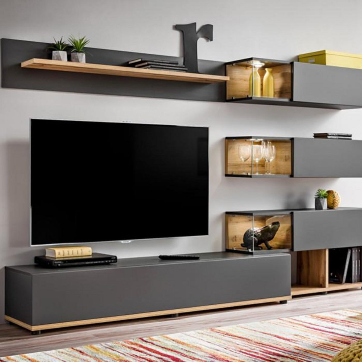 Paris Prix Meuble TV Design  Silk  240cm Gris & Naturel
