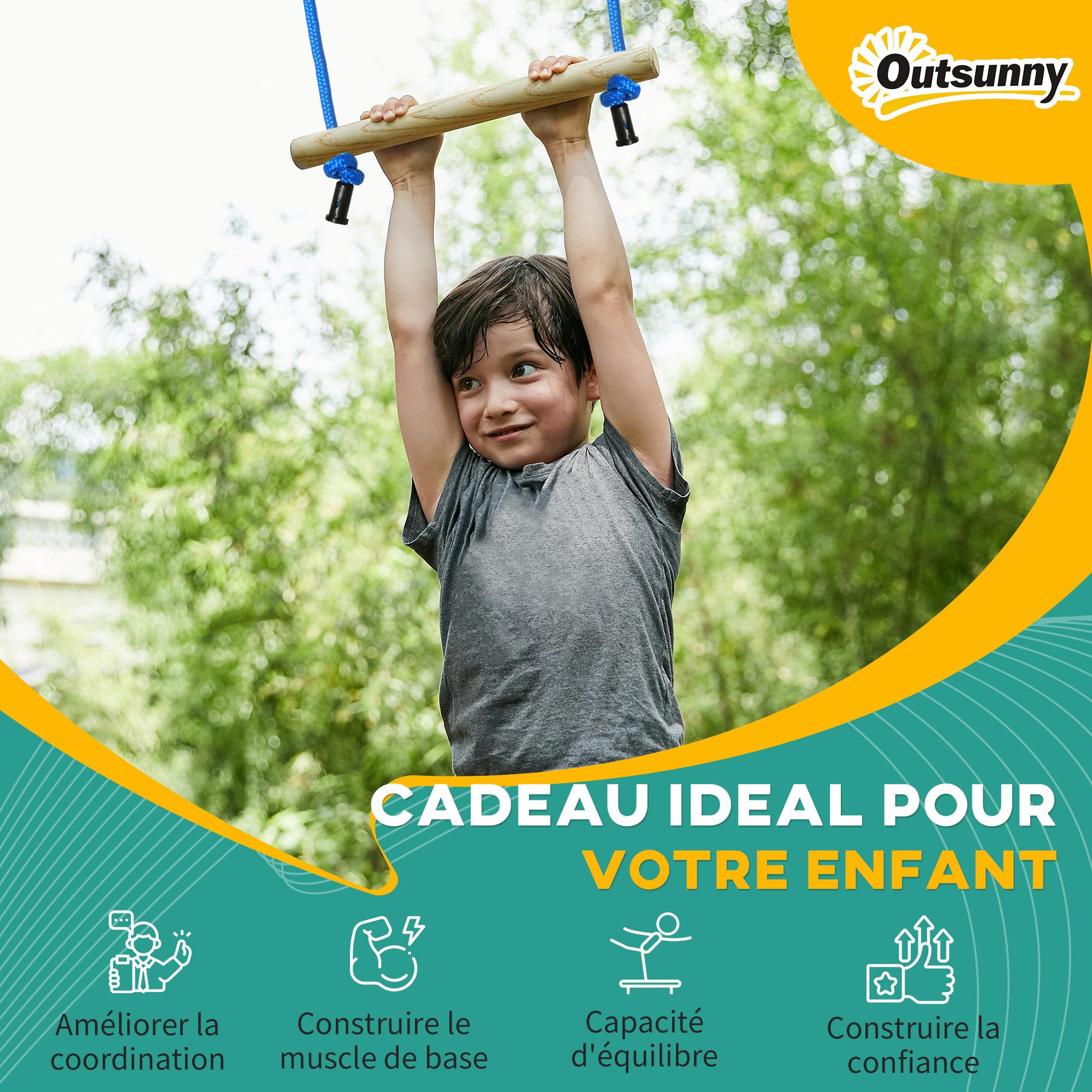 Voir la diapositive 6 : OUTSUNNY Parcours d'obstacles ninja enfant - 30 accessoires, 10 m de slackline - sac de transport - bleu rouge