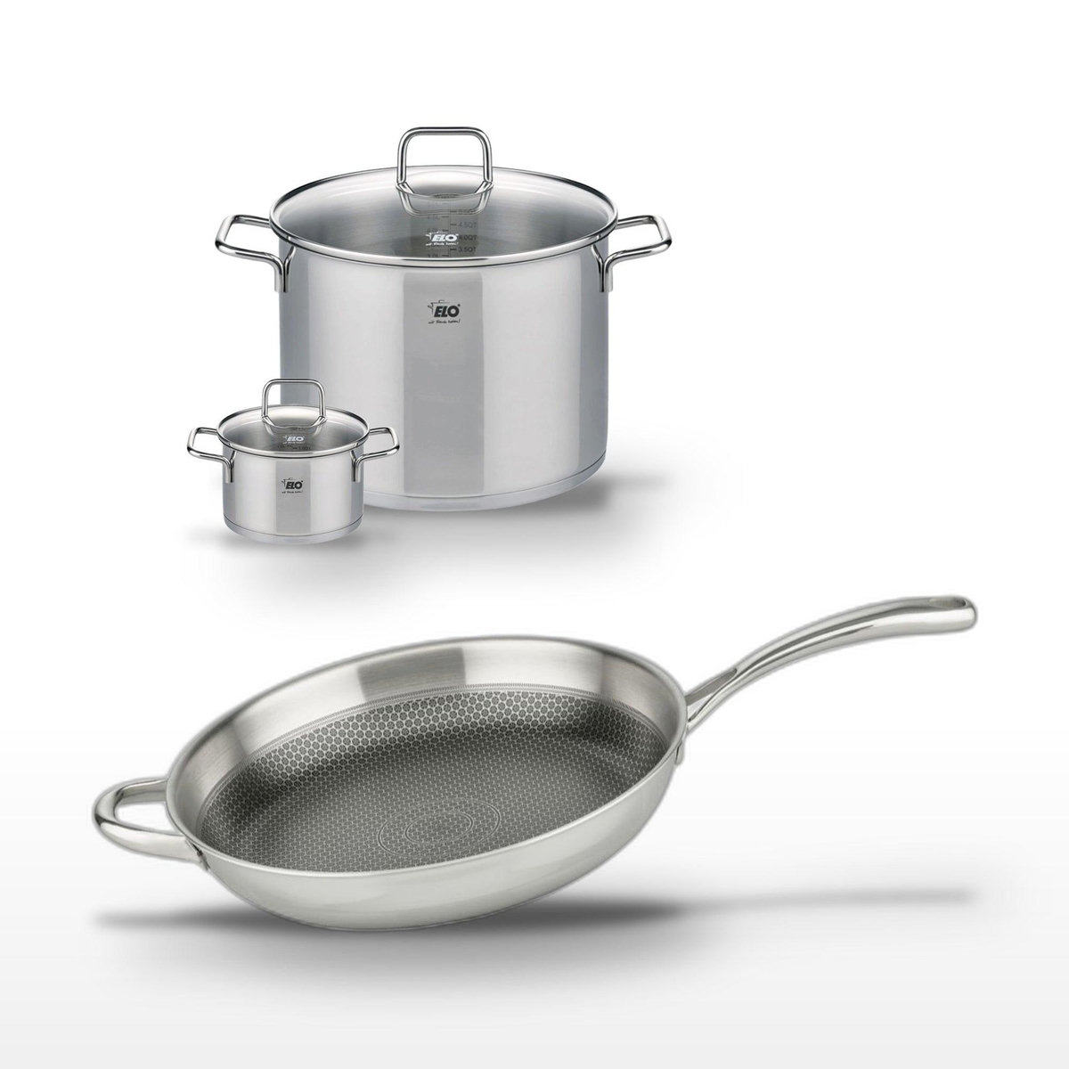 ELO Lot Poêle 32cm & 2 Faitouts 26/14cm Elo Relief Evolution