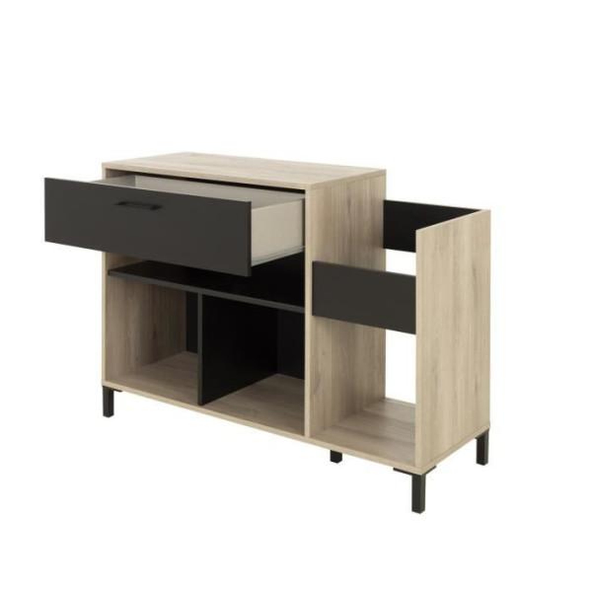 Voir la diapositive 4 : GAMI Meuble rangement vinyle - GAMI - Platine - Style urbain - Décor chene - Noir - L 115 x P 40 x H 81 cm