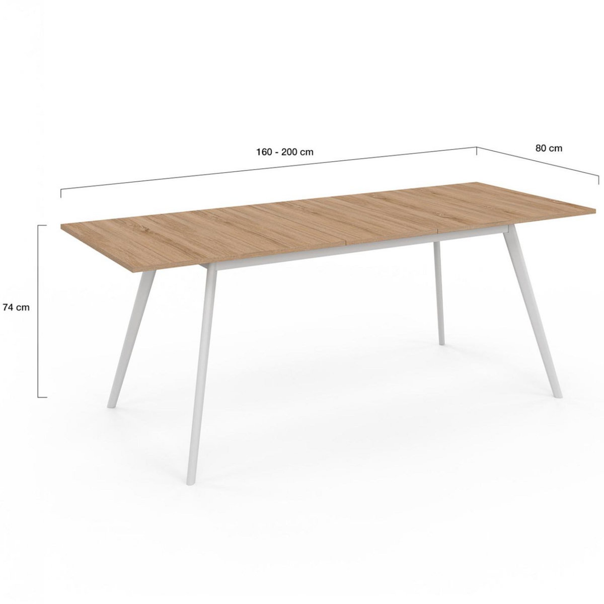 ID MARKET Table scandinave extensible rectangle INGA 6-10 personnes plateau bois pieds blancs 160-200 cm