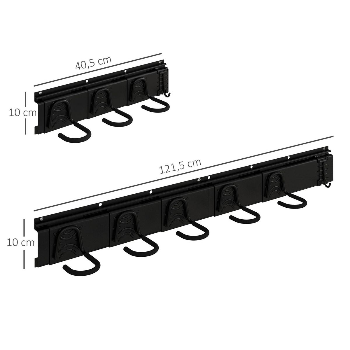 HOMCOM Support mural pour vélos, porte-vélos mural rangement pour 5 vélos et 3 casques, crochets de rangement réglables, porte-vélos, 121,5 x 10 cm noir