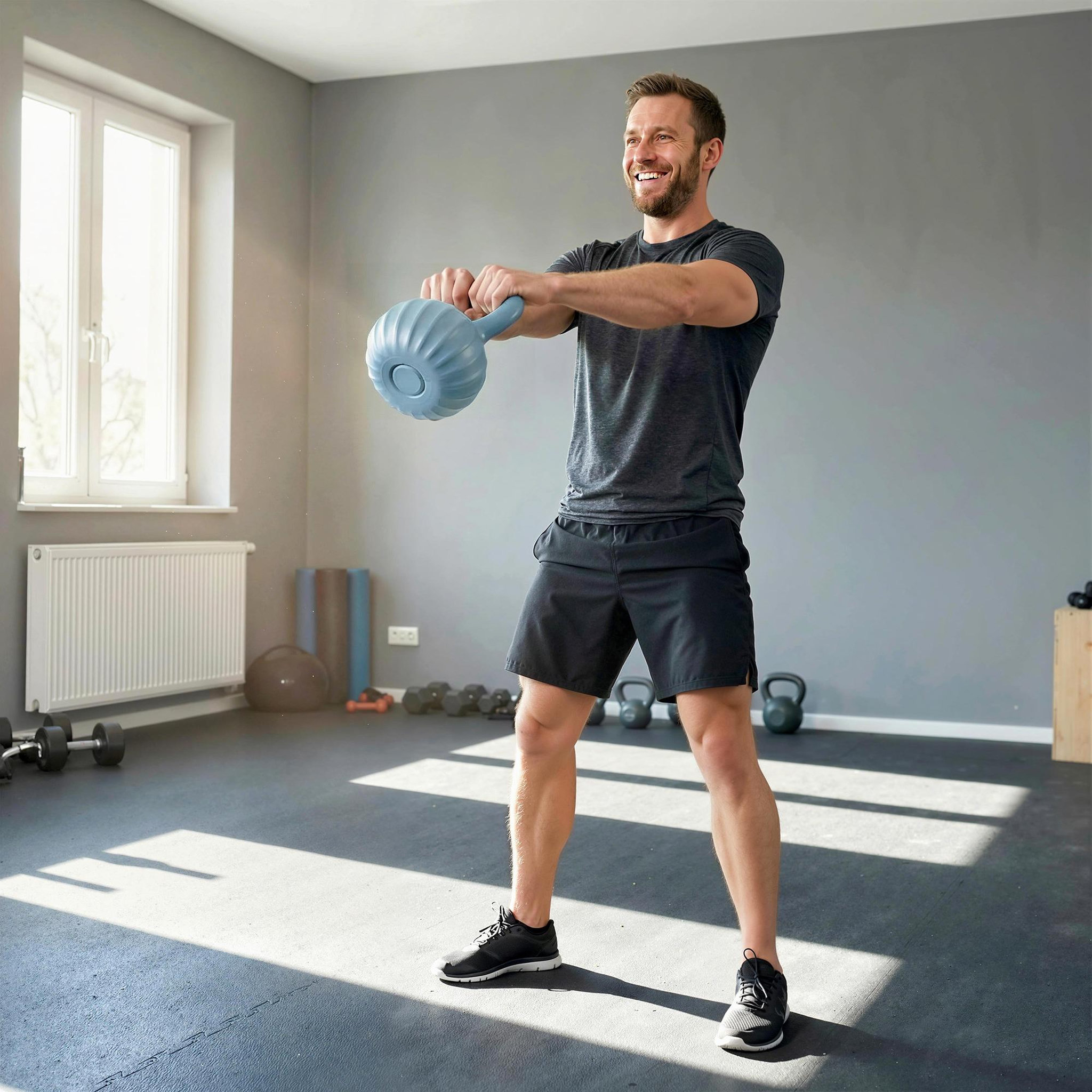 Voir la diapositive 2 : HOMCOM Kettlebell 12 kg - prise ergonomique - entraînement musculaire & haltérophilie - pp bleu ciel