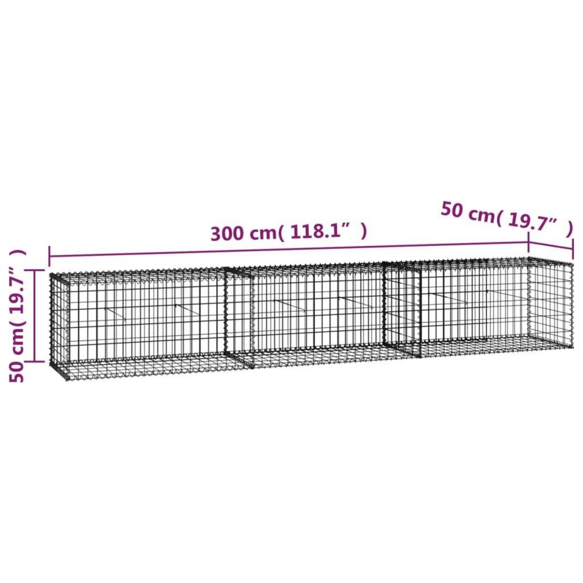 VIDAXL Mur en gabion avec couvercles Acier galvanise 300 x 50 x 50 cm