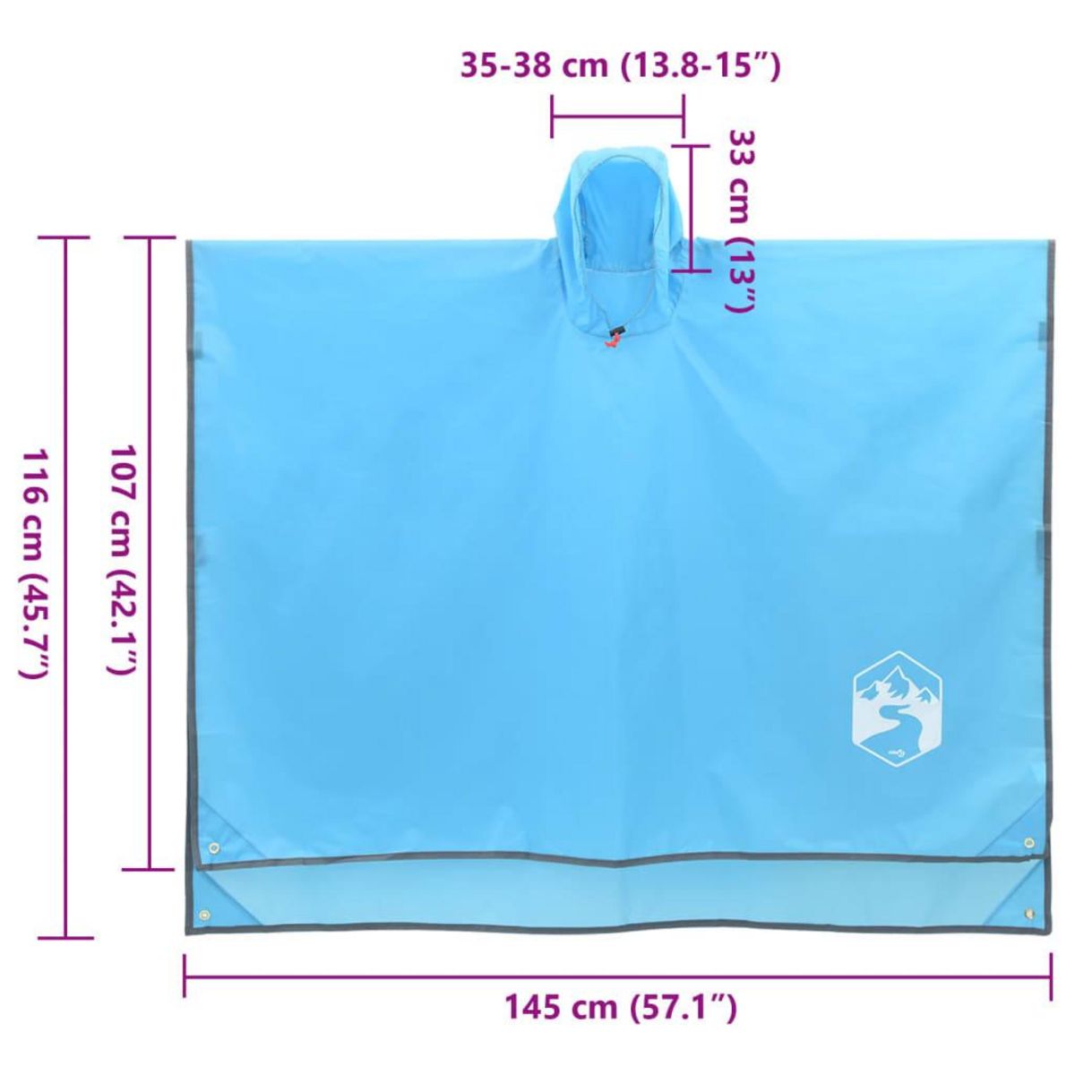 VIDAXL Poncho de pluie avec capuche design 2 en 1 bleu 223x145 cm
