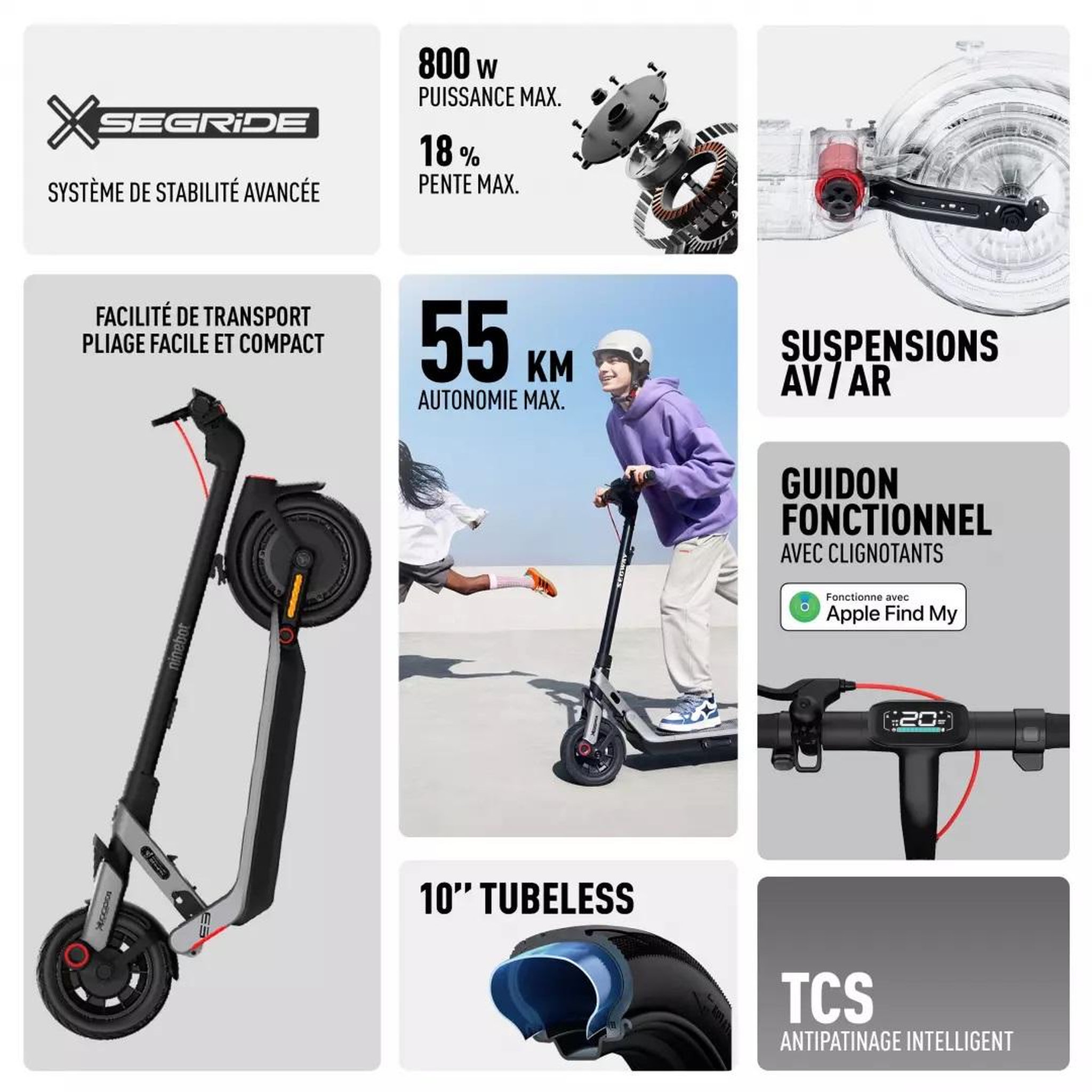 Voir la diapositive 3 : Segway Trottinette électrique 800w 25km/h noir - E3PRO