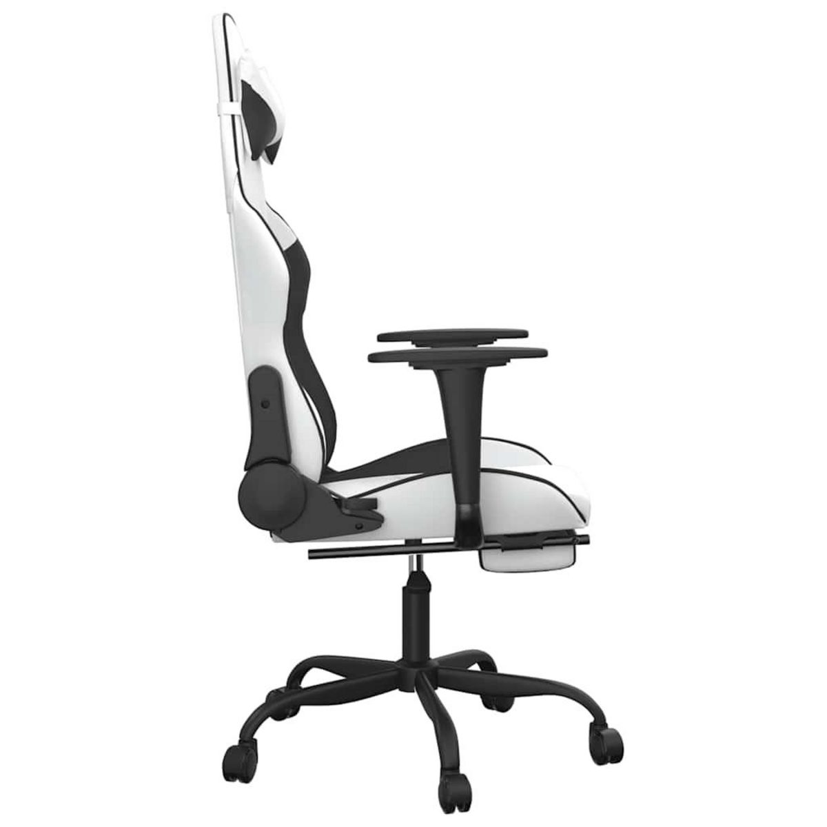 VIDAXL Chaise de jeu de massage avec repose-pied Blanc&Noir Similicuir