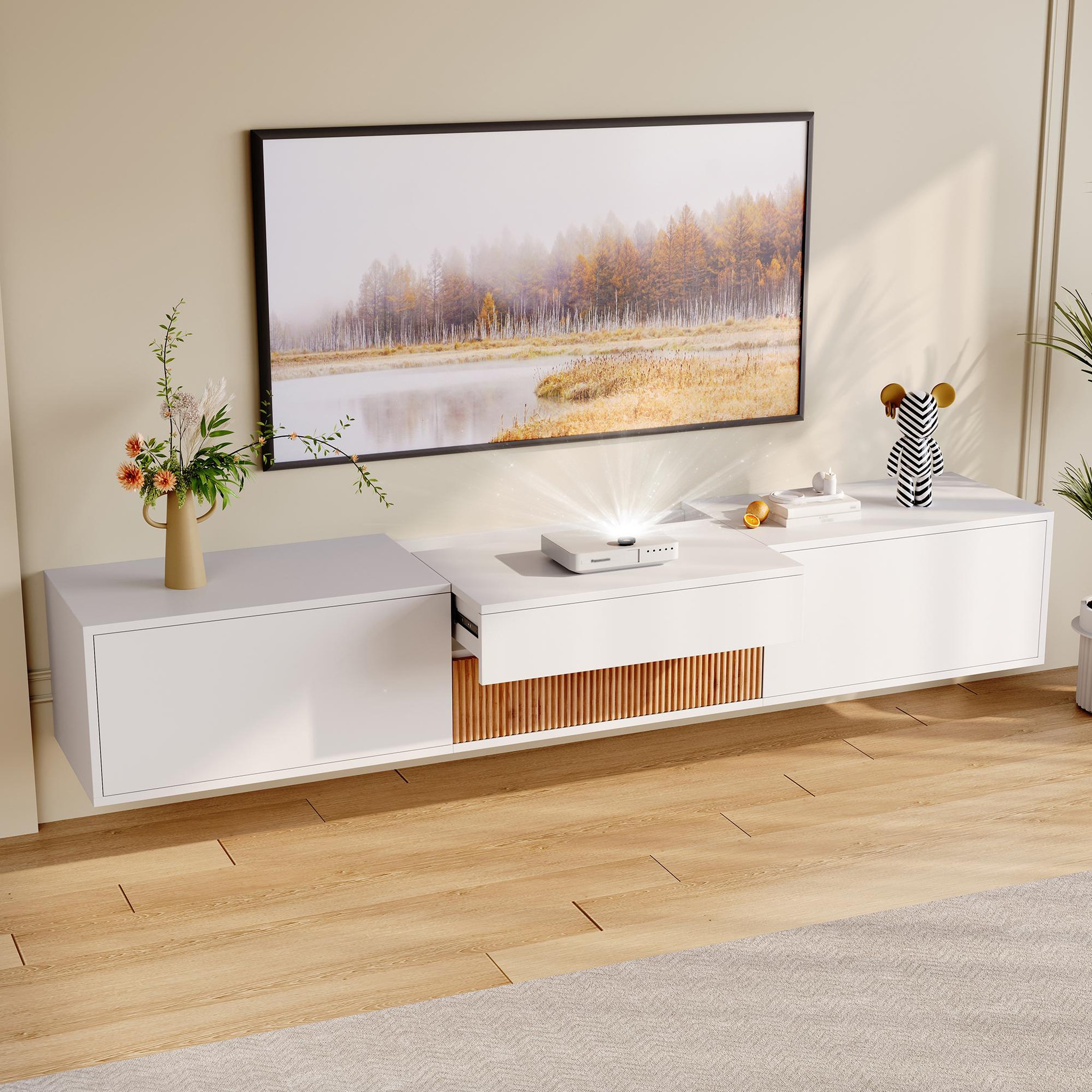 Voir la diapositive 4 : MERAX Meuble tv blanc 180 cm panneau de particules