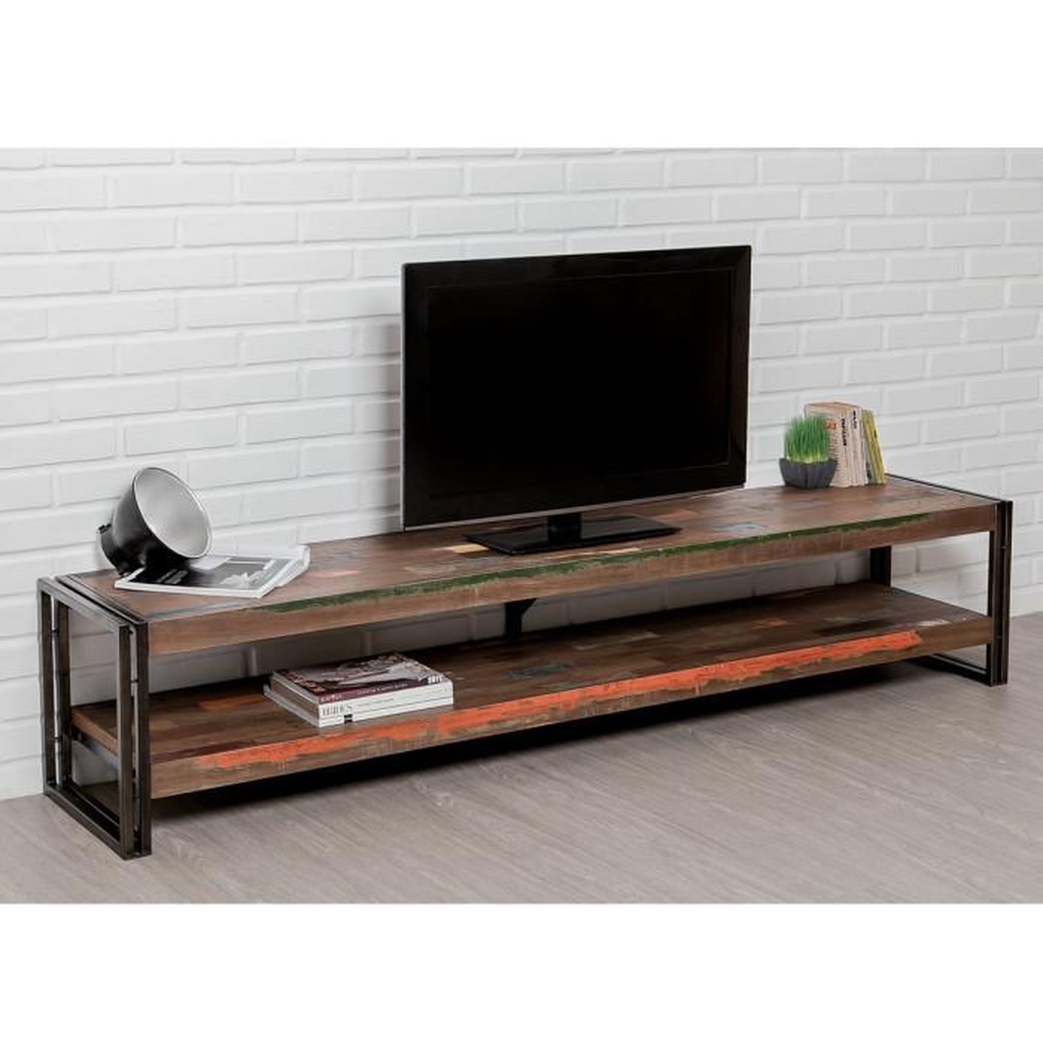Voir la diapositive 2 : Paris Prix Meuble TV en Teck Industriel  Loft  200cm Marron