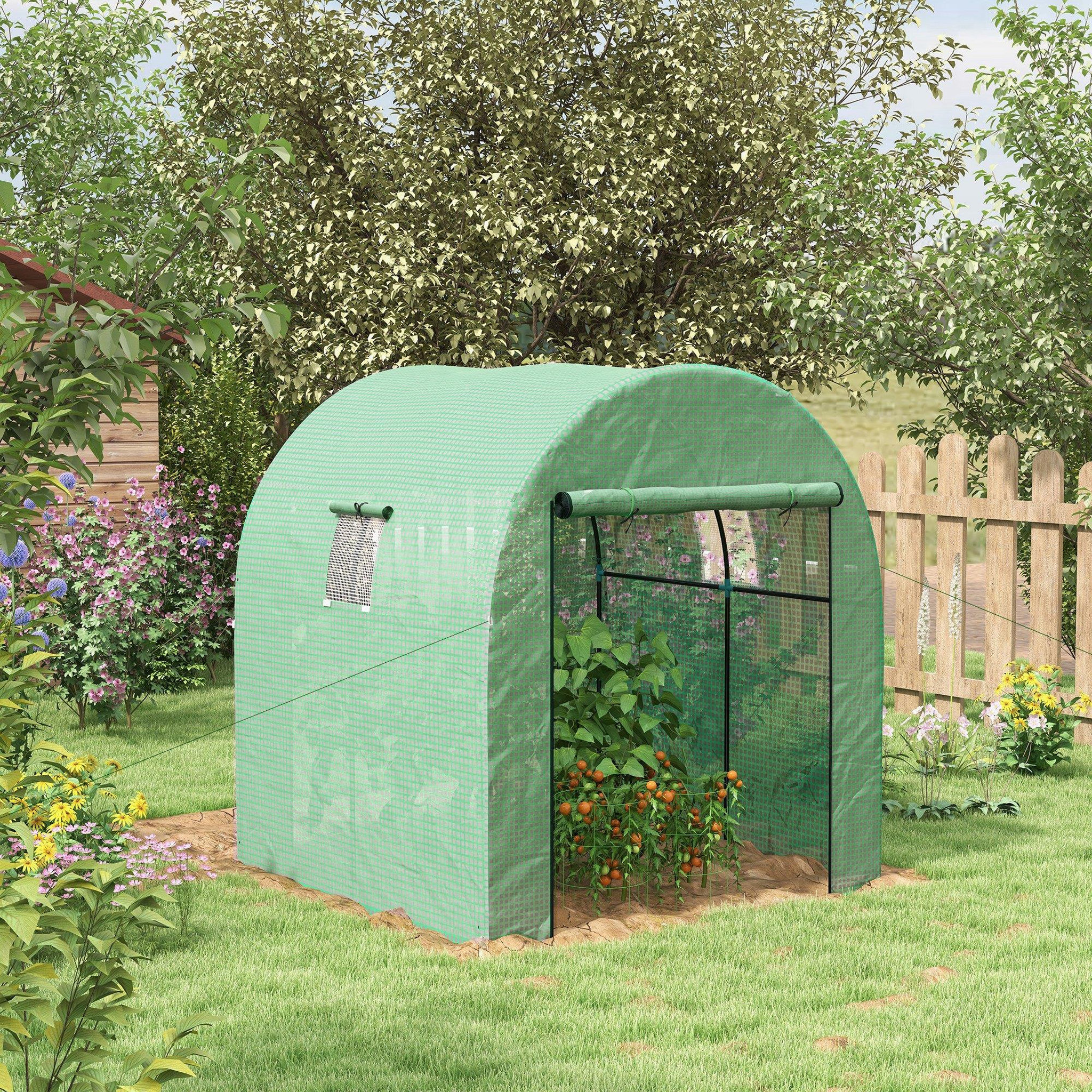 Voir la diapositive 4 : OUTSUNNY Serre tunnel 3,24 m² 2 portes zippées 2 fenêtres maillées acier pe haute densité 135 g/m² vert