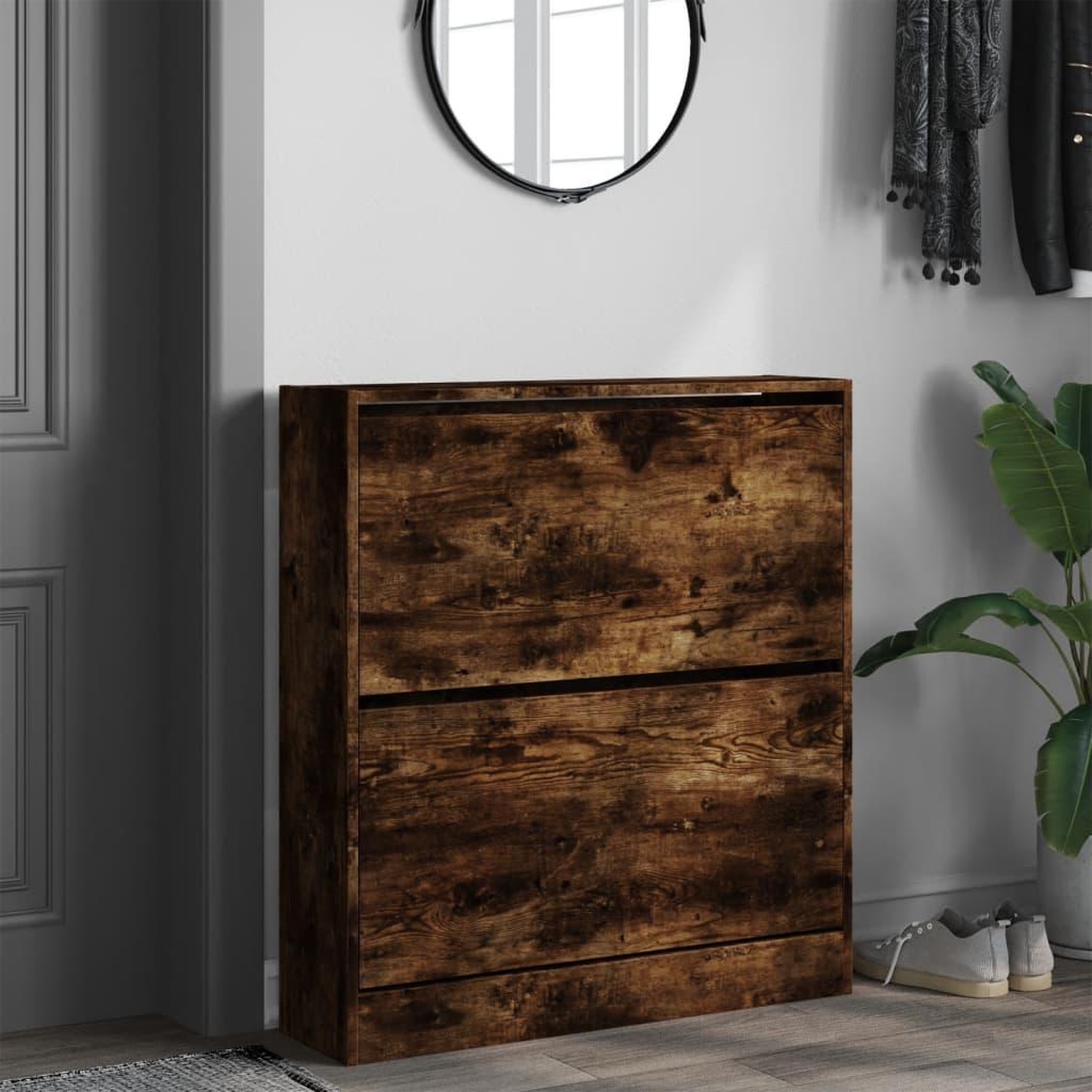 Voir la diapositive 3 : VIDAXL Armoire a chaussures chene fume 80x21x87,5 cm bois ingenierie