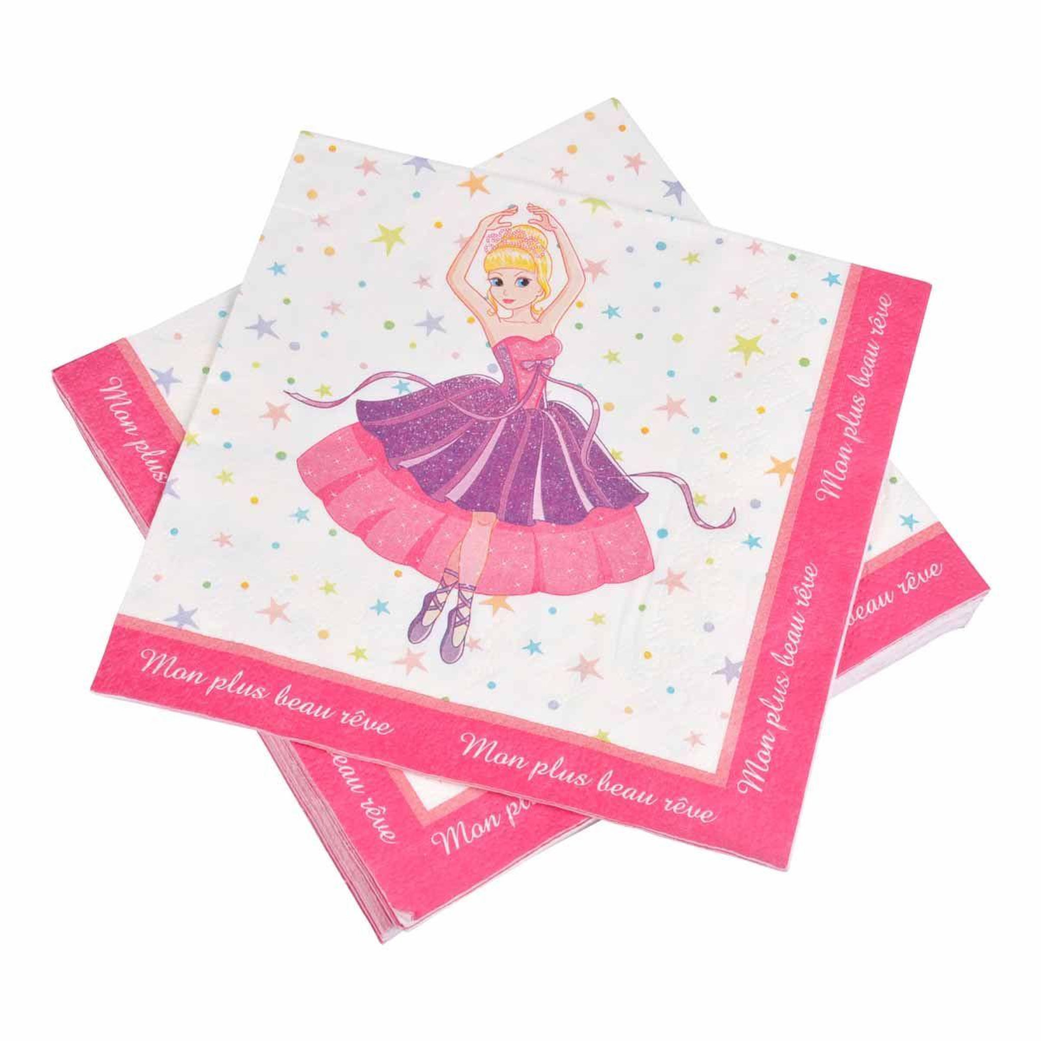 HOMEA Lot de 20 Serviettes en Papier  Ballerina  33x33cm Rose