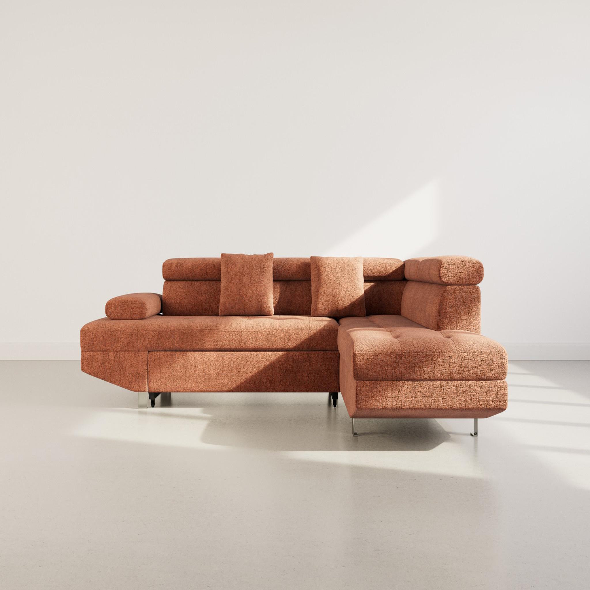 Voir la diapositive 6 : BEST MOBILIER Margaux - canapé d'angle droit 5 places convertible avec coffre et têtières réglables en velours texturé