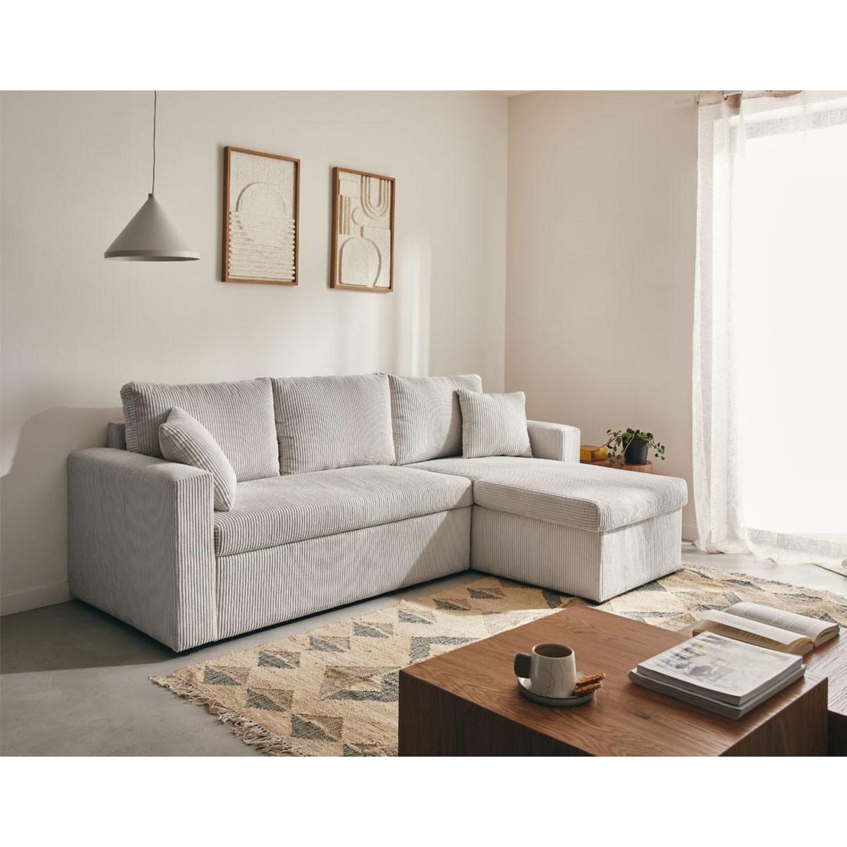 BEST MOBILIER Cyrus - canapé d'angle réversible 4 places - convertible avec coffre - en velours côtelé