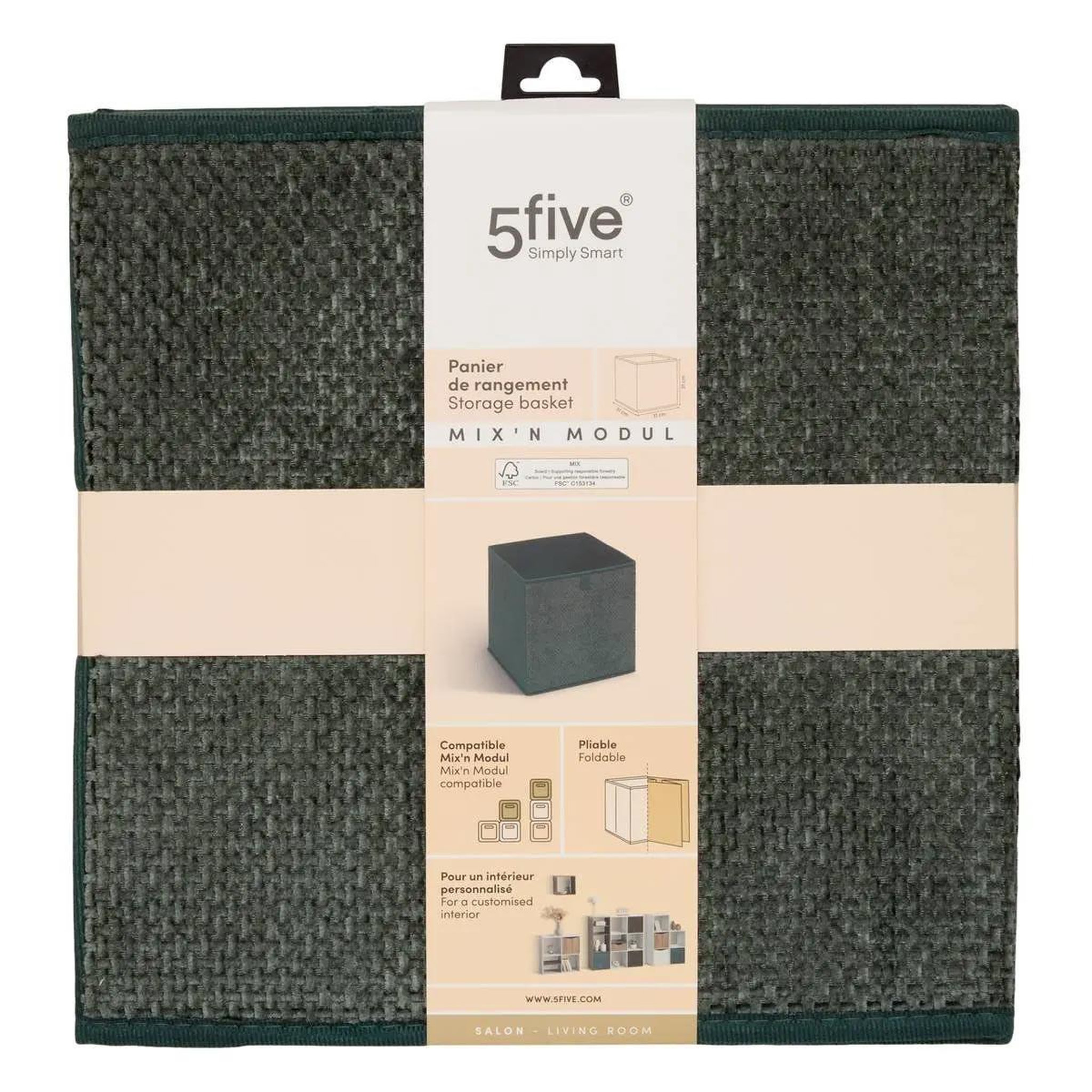 Voir la diapositive 3 : FIVE Boîte de rangement pliable  velvy  31x31cm kaki