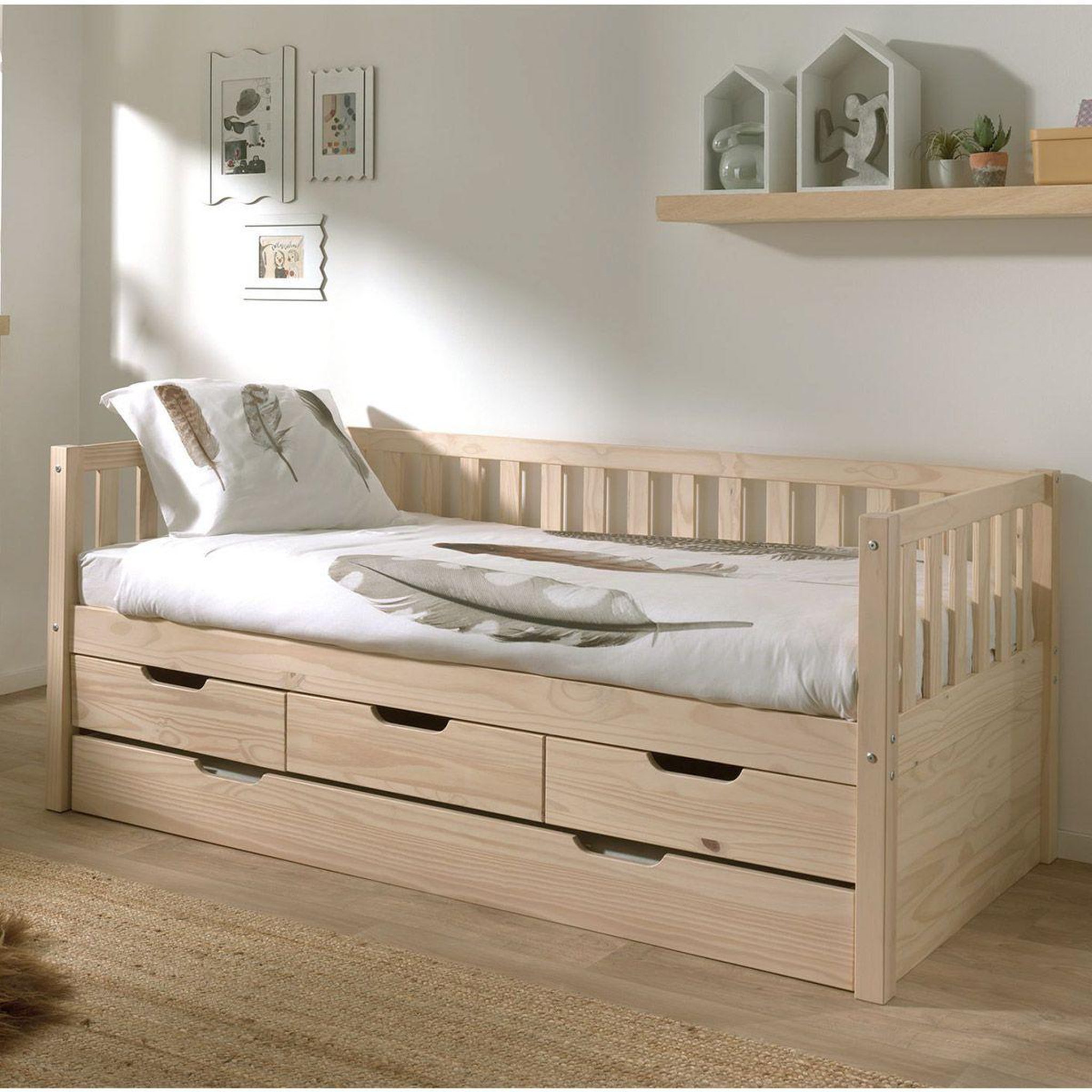 Paris Prix Pack - lit capitaine enfant & tiroir de lit  fritz  90x200cm naturel
