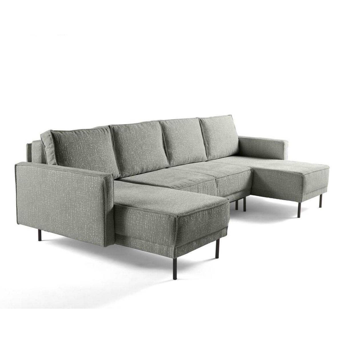 LISA DESIGN Charlie - canapé panoramique en u 7 places - convertible avec coffre - en tissu velours relief