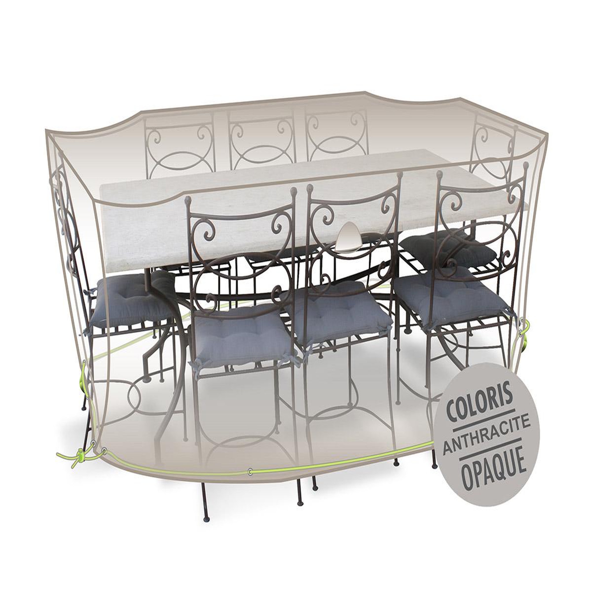 Jardiline Housse de protection cover air pour table rectangulaire + 10 chaises - 290 x 130 x 70 cm - jardiline