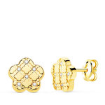 L'ATELIER D'AZUR Boucles d'Oreilles Or 18 Carats 750 Jaune et Zirconiums - Motif Fleurs