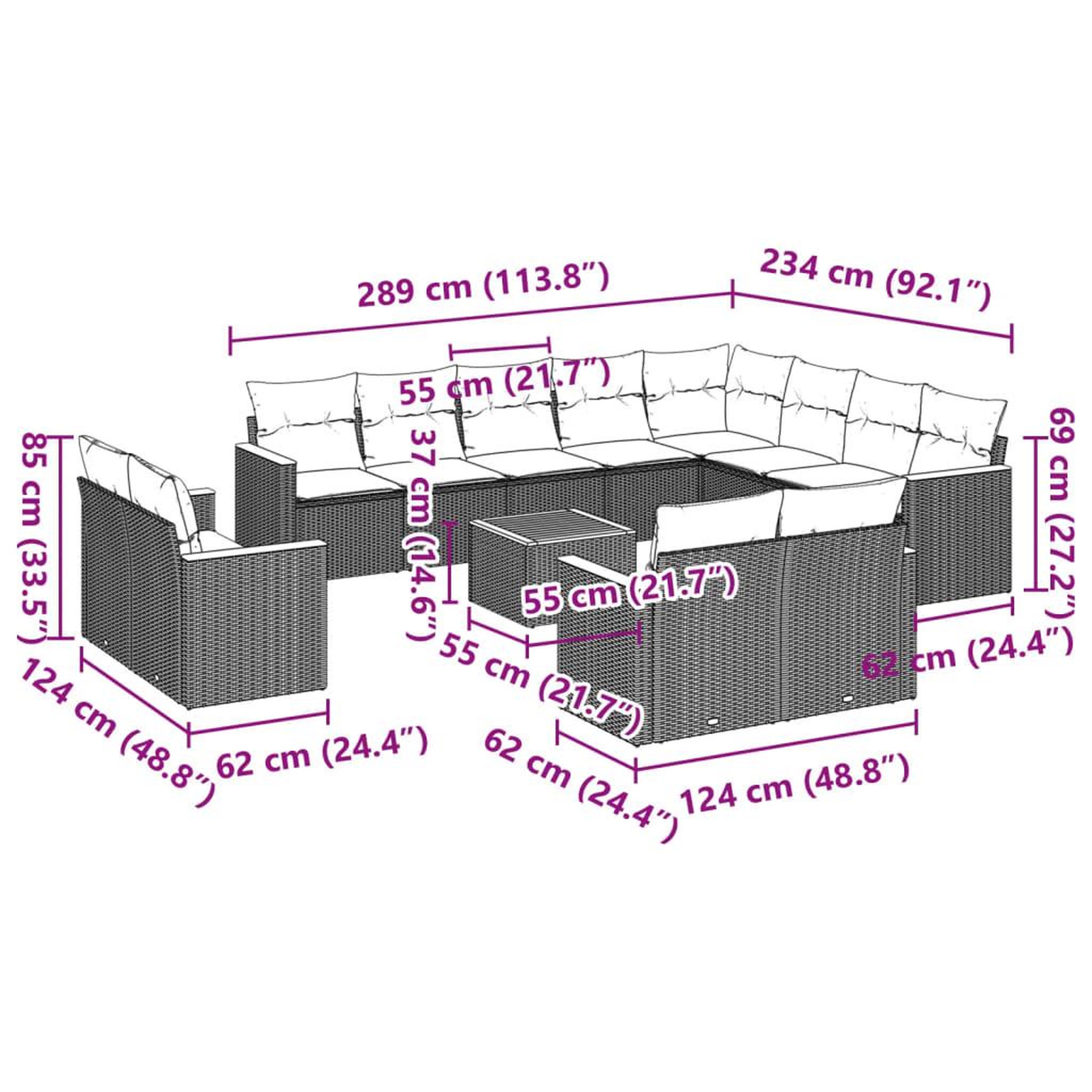 Voir la diapositive 3 : VIDAXL Salon de jardin avec coussins 13 pcs noir resine tressee