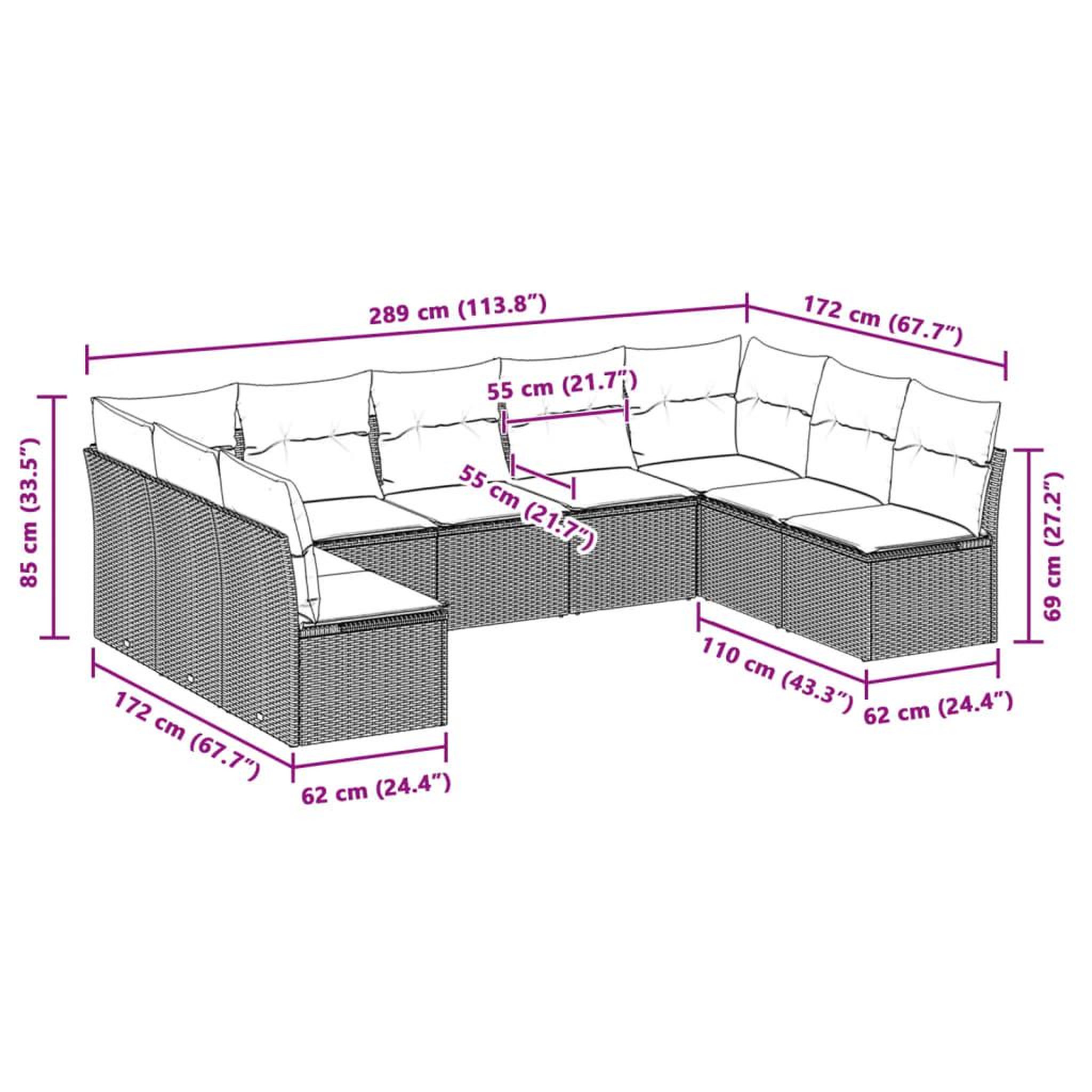 Voir la diapositive 4 : VIDAXL Salon de jardin 9 pcs avec coussins gris clair resine tressee