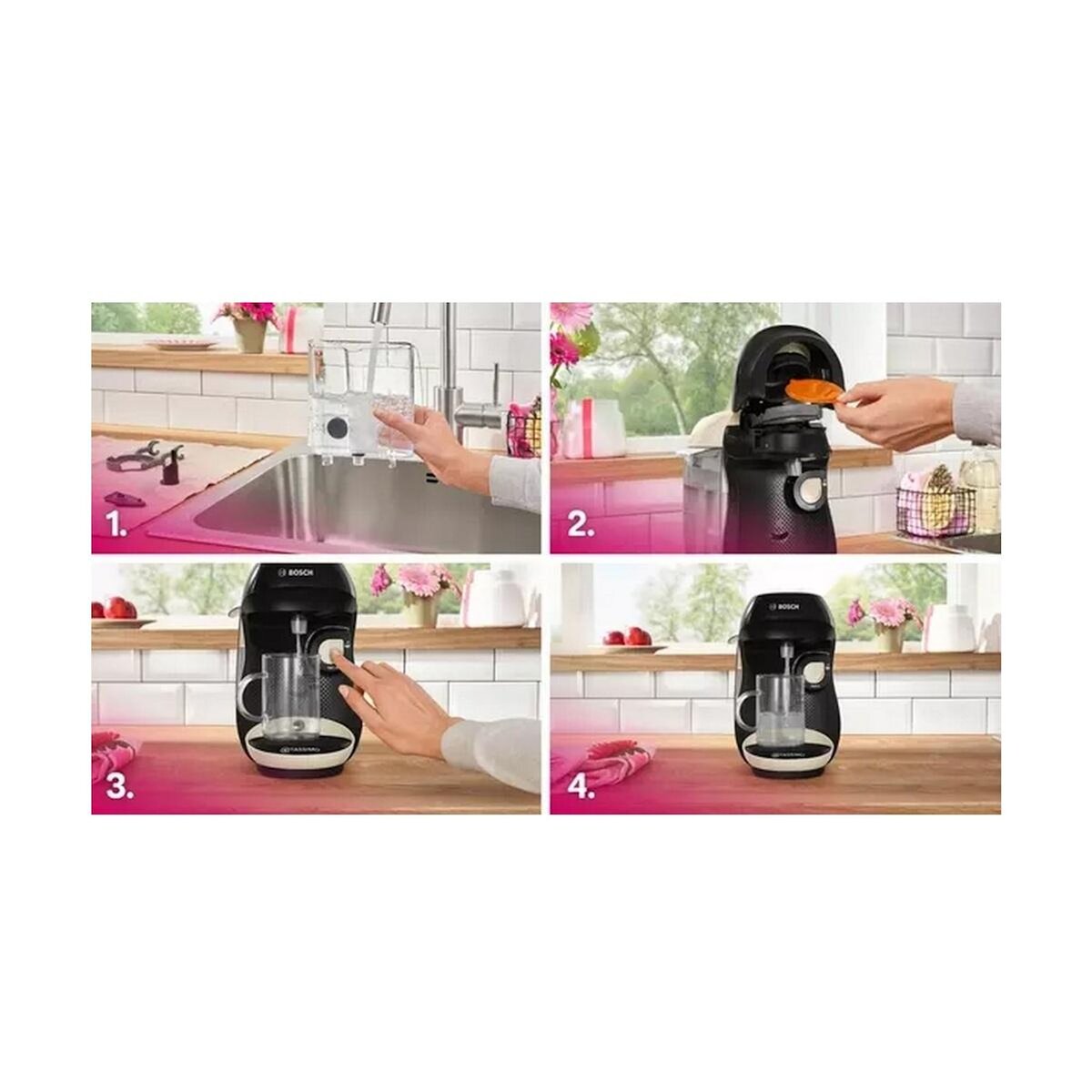 BOSCH Cafetière à dosettes 3.3bar 1400w noir et crème - TAS107E