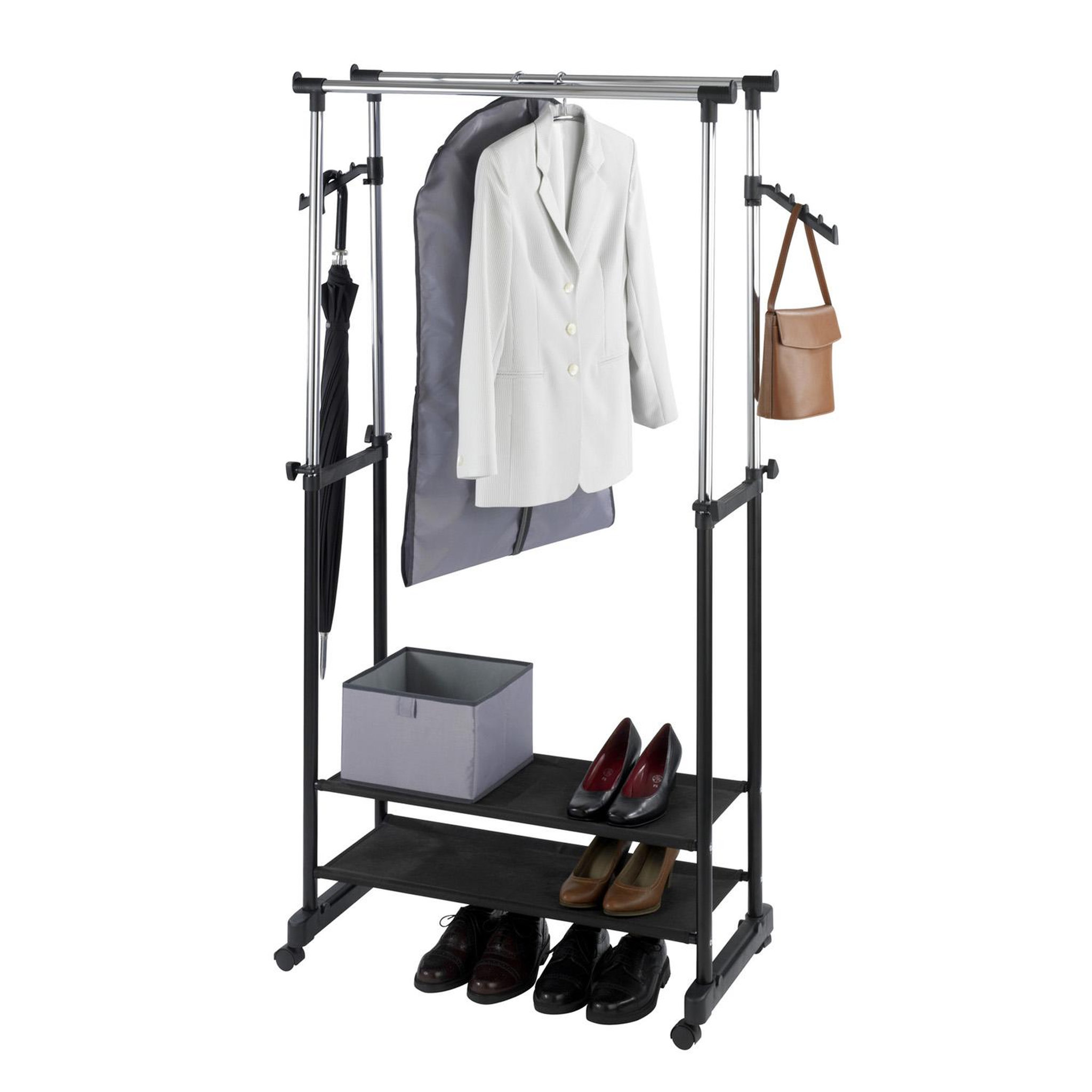 Voir la diapositive 3 : Wenko Penderie double portant mobile - h. 117/169 cm