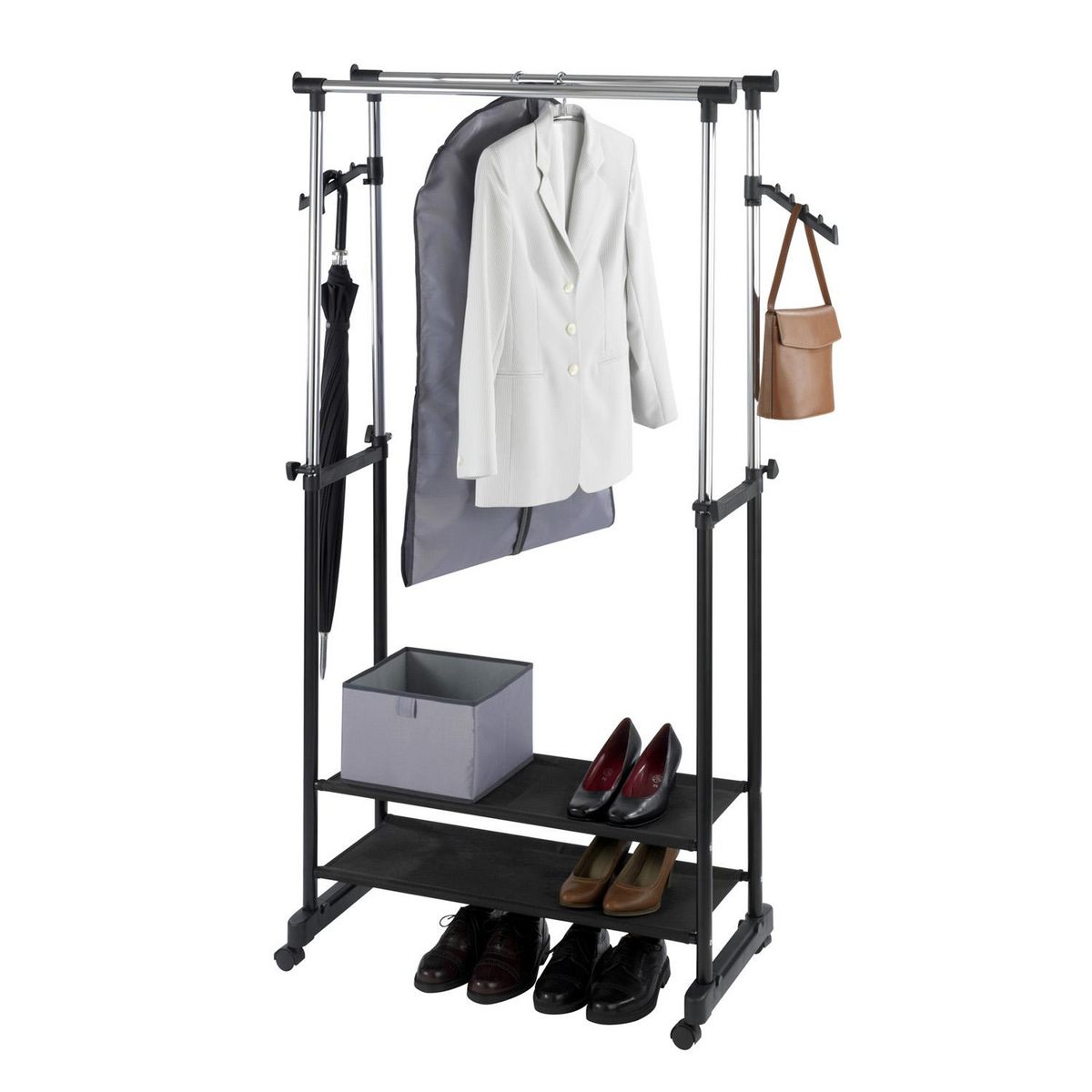 Wenko Penderie double portant mobile - H. 117/169 cm