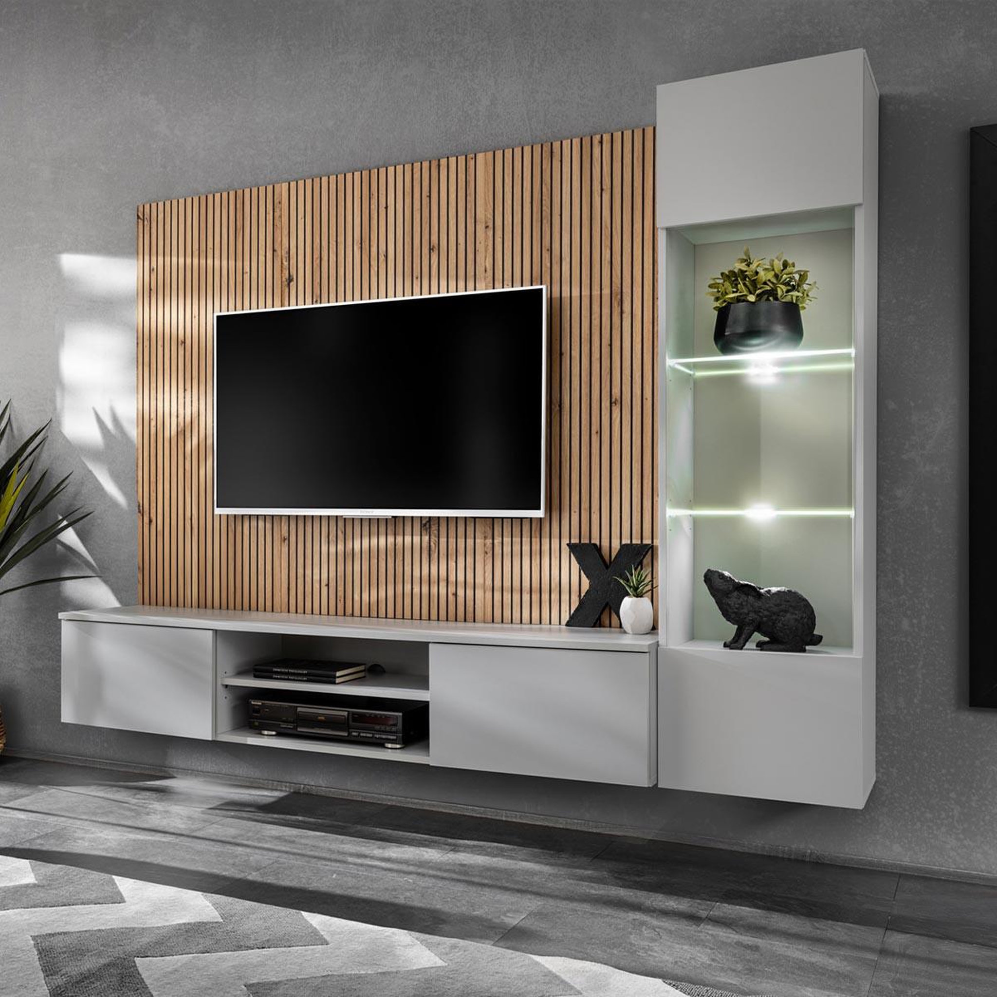 Paris Prix Ensemble meuble tv rayure  xari  200cm naturel & gris perle