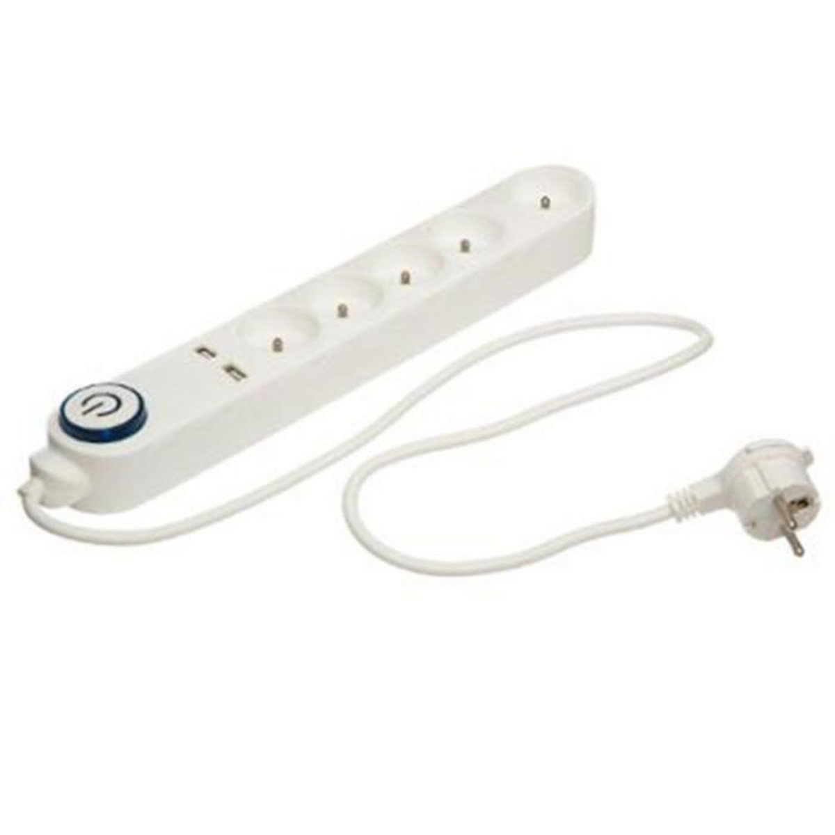 SMART SYSTEM Multiprise 5 Prises  2 USB  100cm Blanc