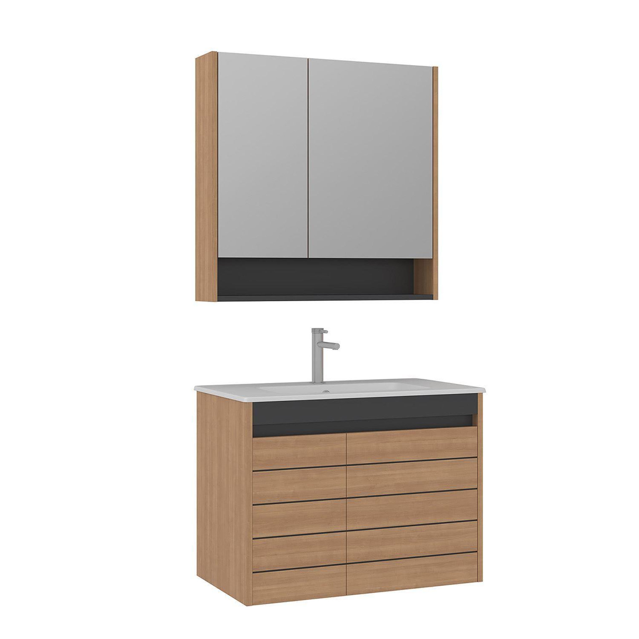 Habitat et Jardin Meuble avec simple vasque et miroir  ricato 80  - 81 x 47 x 62 cm - oak