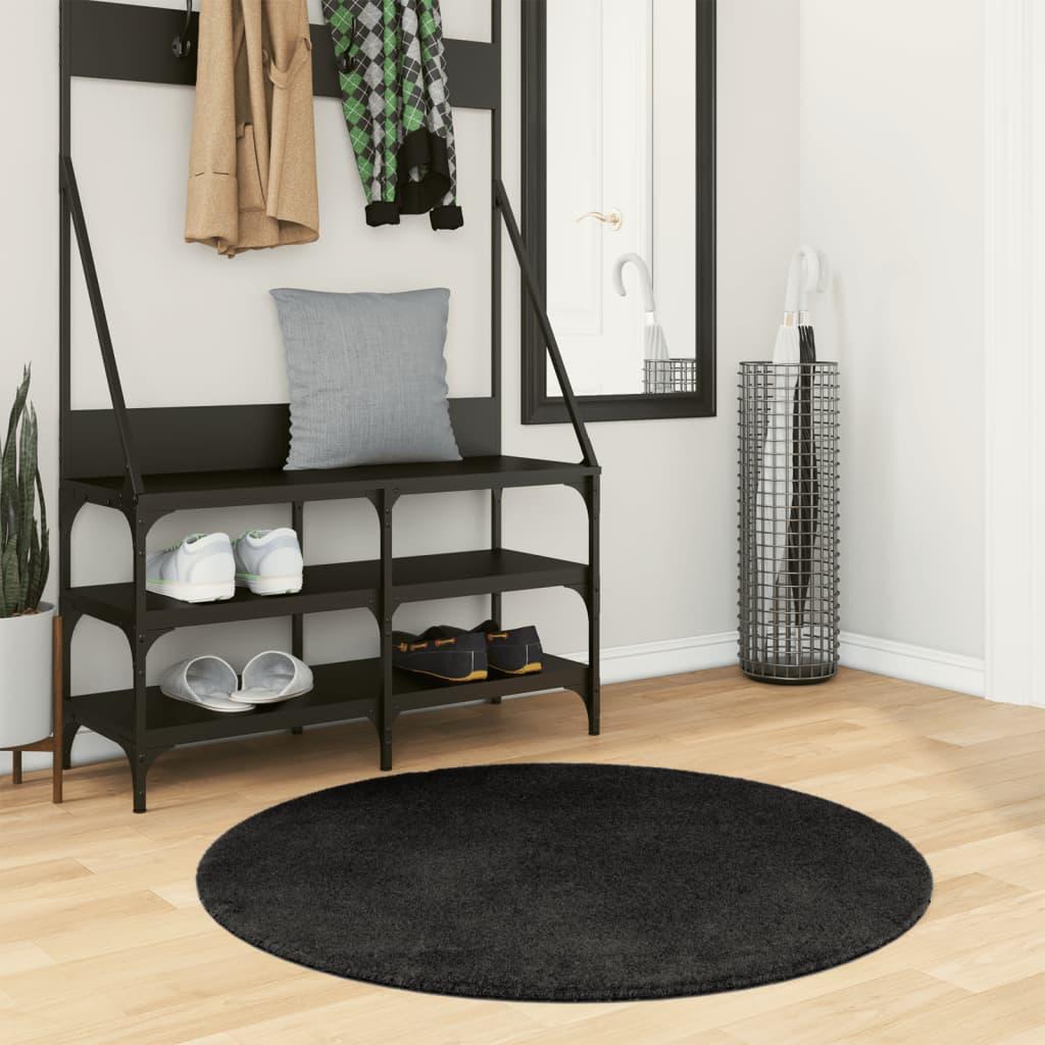 VIDAXL Tapis HUARTE a poils courts doux et lavable noir Ø 100 cm