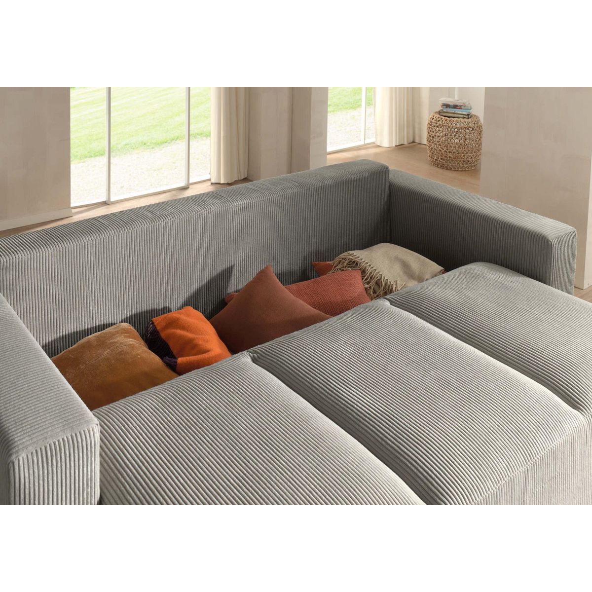 LISA DESIGN Livy - canapé droit convertible - avec coffre - en velours côtelé - 3 places