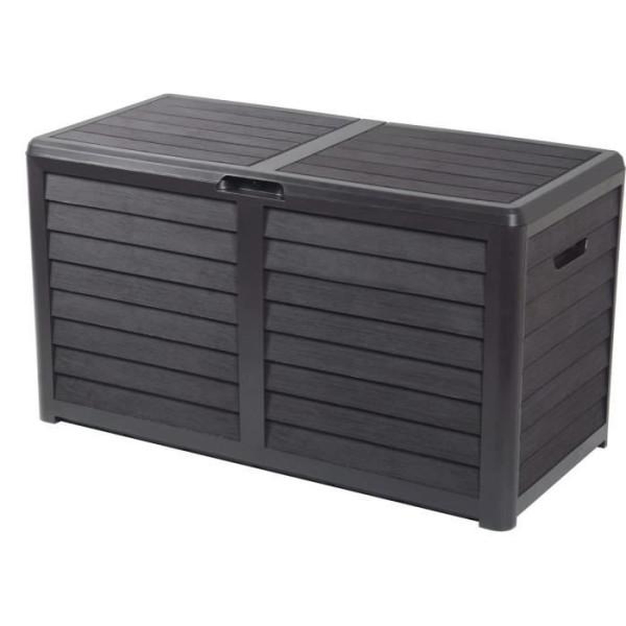 Voir la diapositive 1 : EDA PLASTIQUE EDA Coffre de jardin BAYA en Plastique 420 litres - Décor imitation bois - Gris anthracite - Fabriqué en France