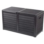 EDA PLASTIQUE EDA Coffre de jardin BAYA en Plastique 420 litres - Décor imitation bois - Gris anthracite - Fabriqué en France