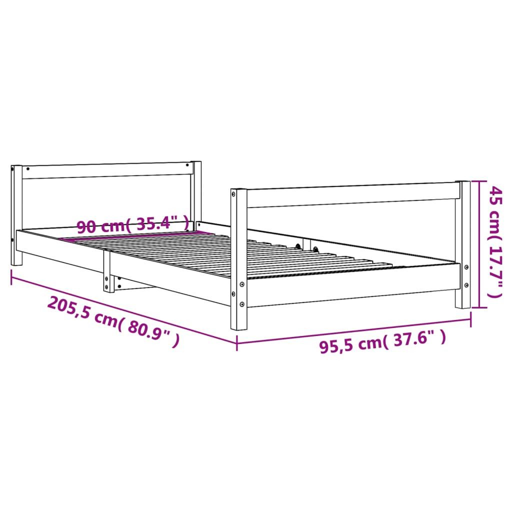 Voir la diapositive 6 : VIDAXL Cadre de lit pour enfants noir 90x200 cm bois de pin massif