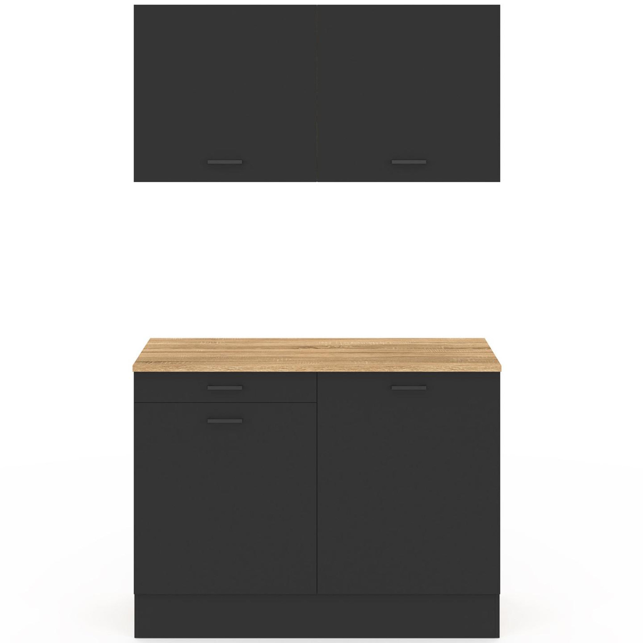 Voir la diapositive 3 : ID MARKET Cuisine complète kitchenette 120 cm stil avec plan de travail 3 éléments bois et noir
