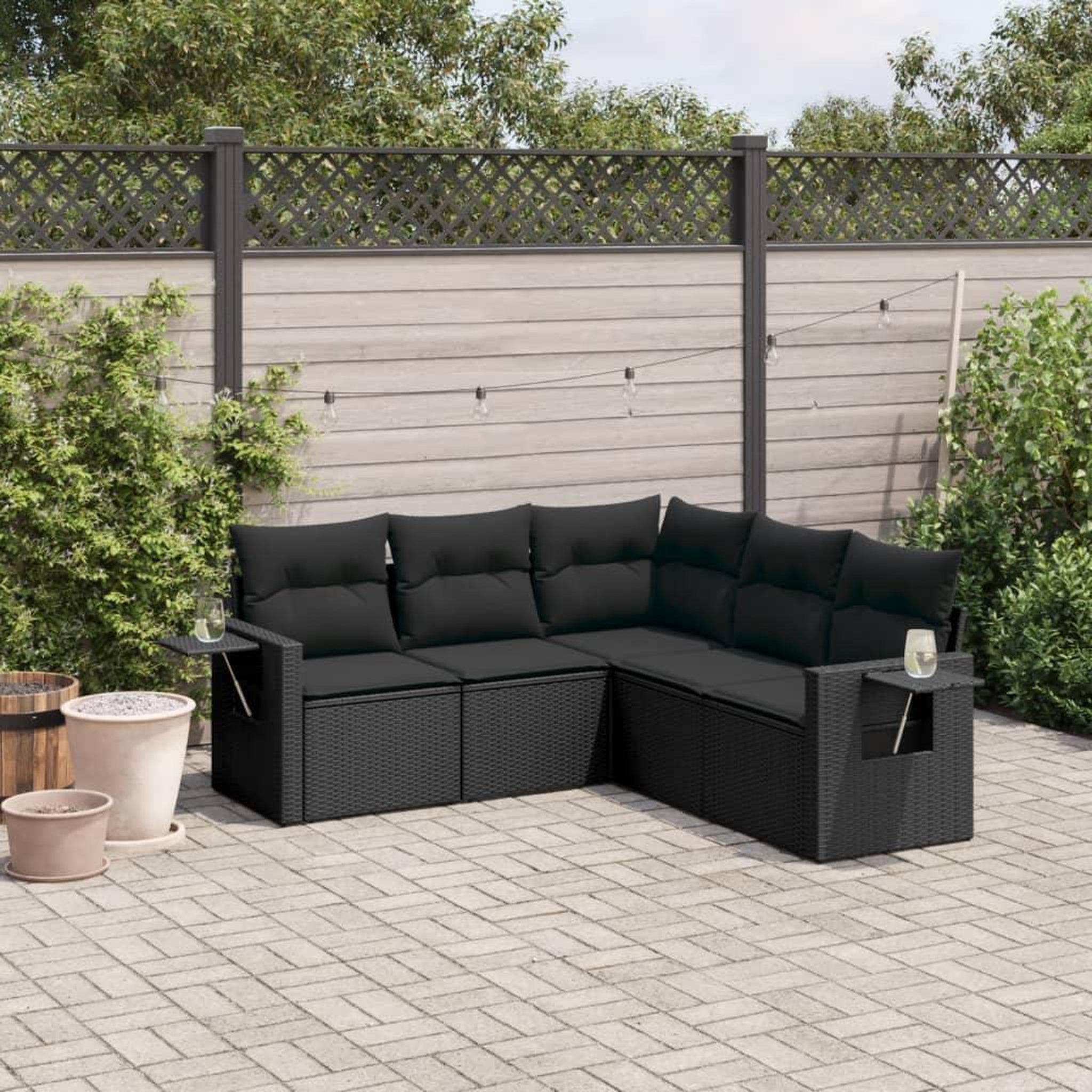 VIDAXL Salon de jardin 5 pcs avec coussins noir resine tressee