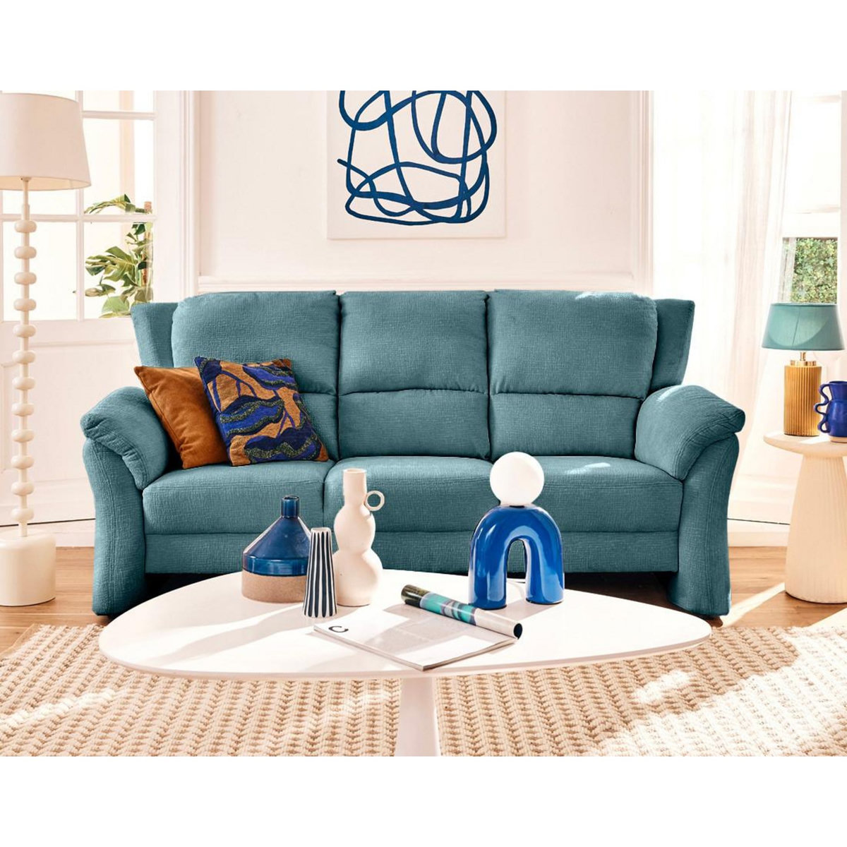 LISA DESIGN Bastille - canapé droit 3 places en tissu velours relief