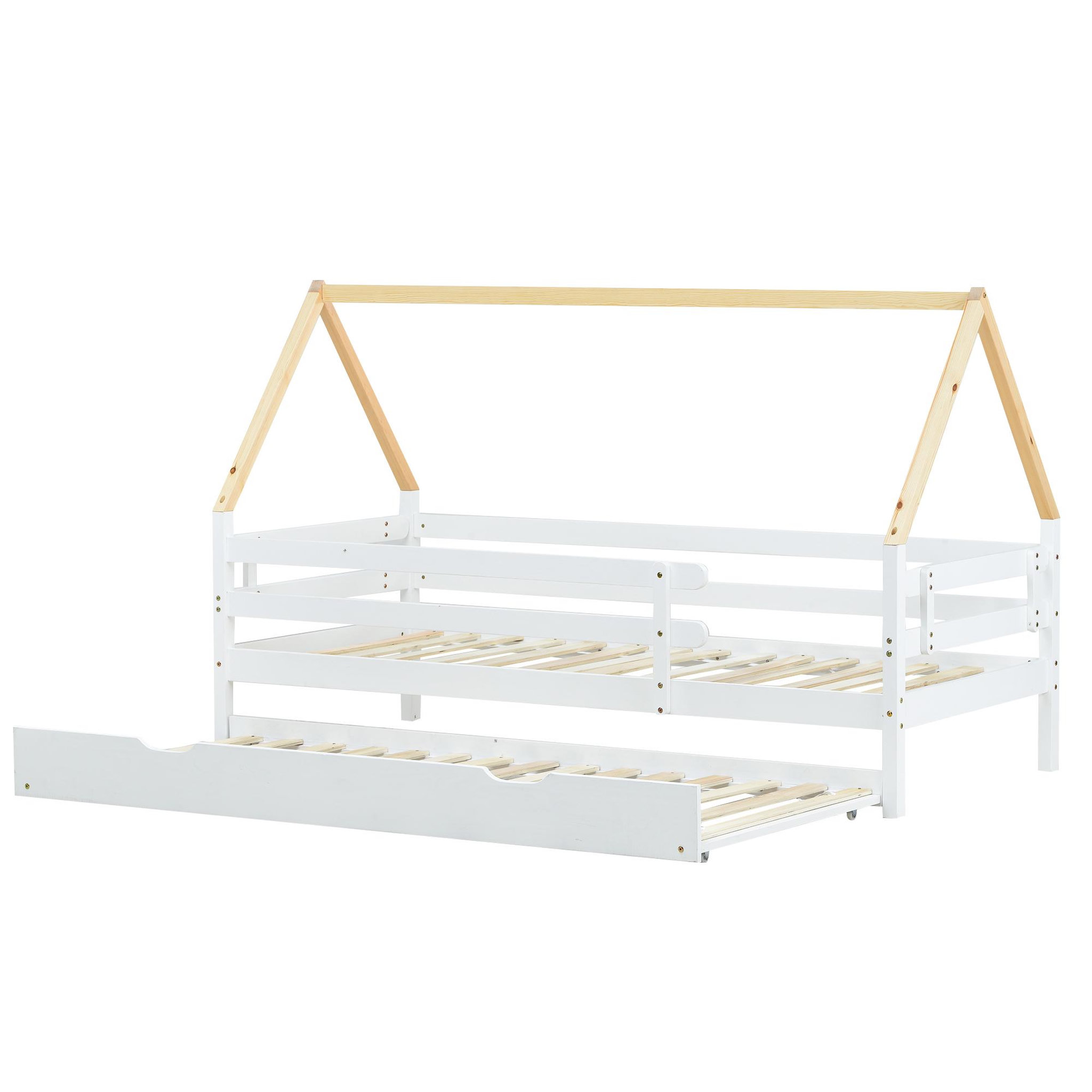 MERAX Lit gigogne 90x200(90x190)cm bois coloris blanc+naturel